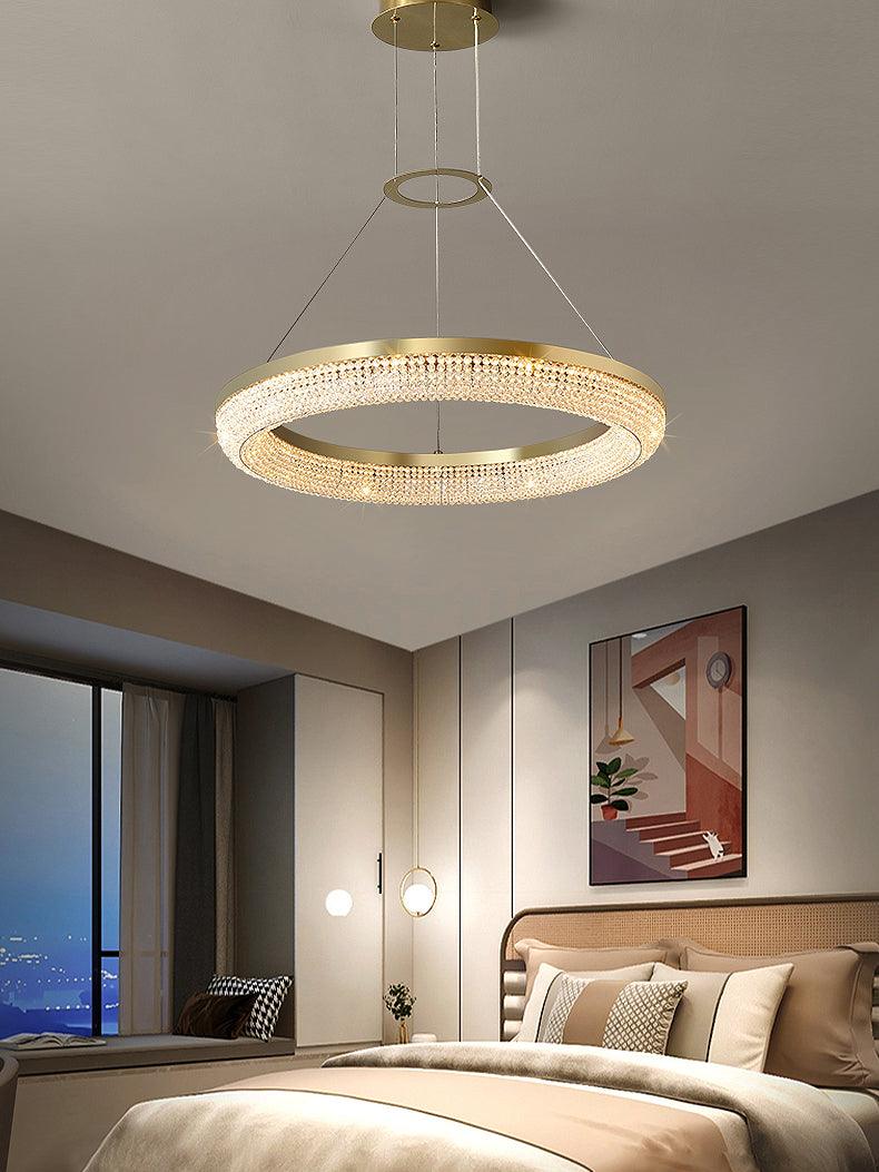 Lustra Kronleuchter Rund Ring Kristall Gold LED-Letslighting
