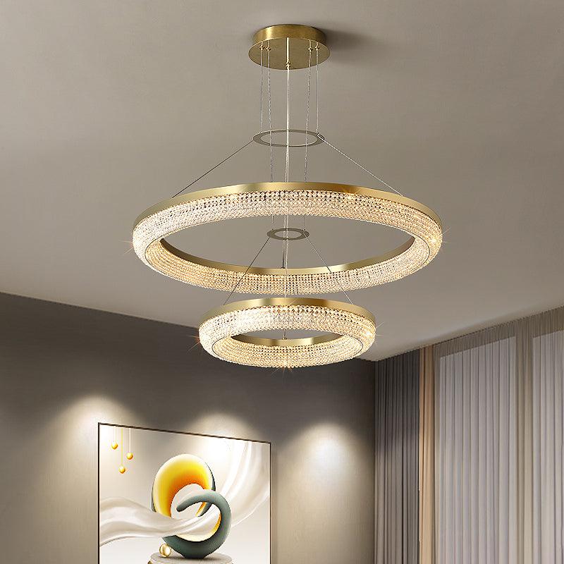 Lustra Kronleuchter Rund Ring Kristall Gold LED-Letslighting