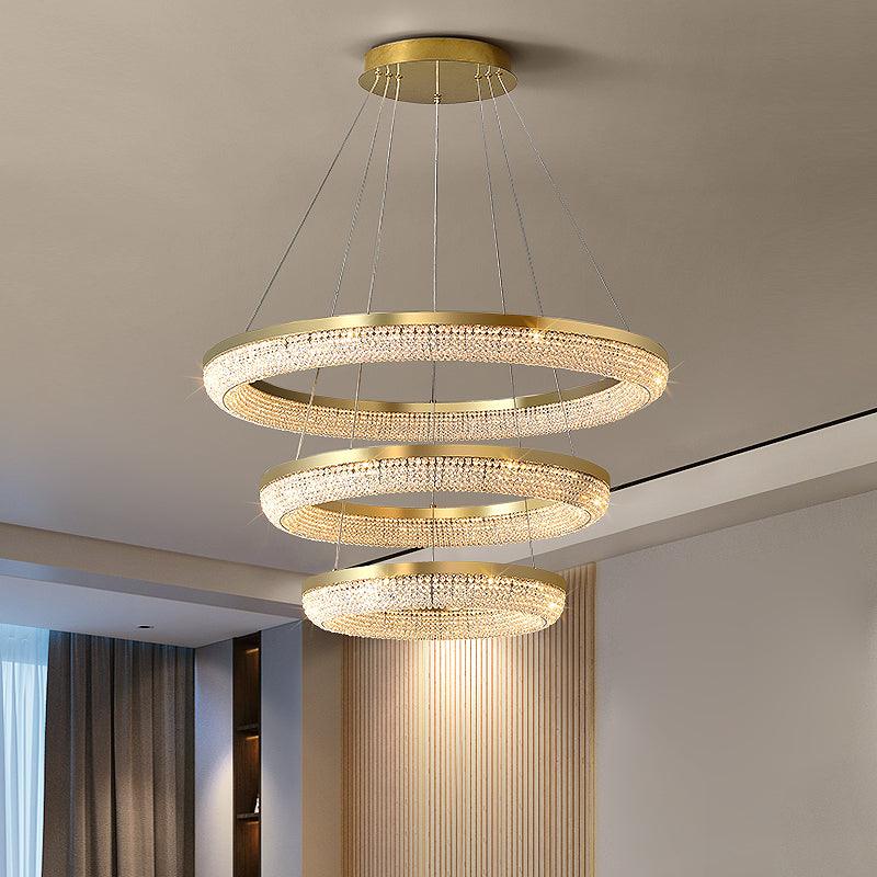 Lustra Kronleuchter Rund Ring Kristall Gold LED-Letslighting