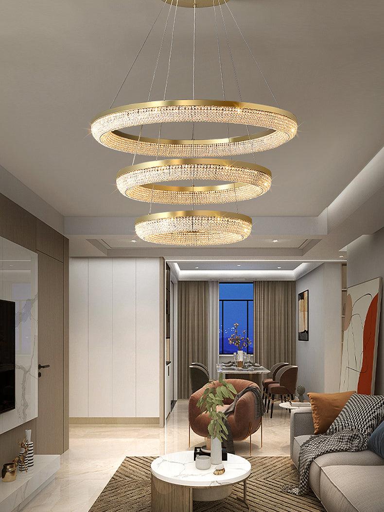 Lustra Kronleuchter Rund Ring Kristall Gold LED-Letslighting