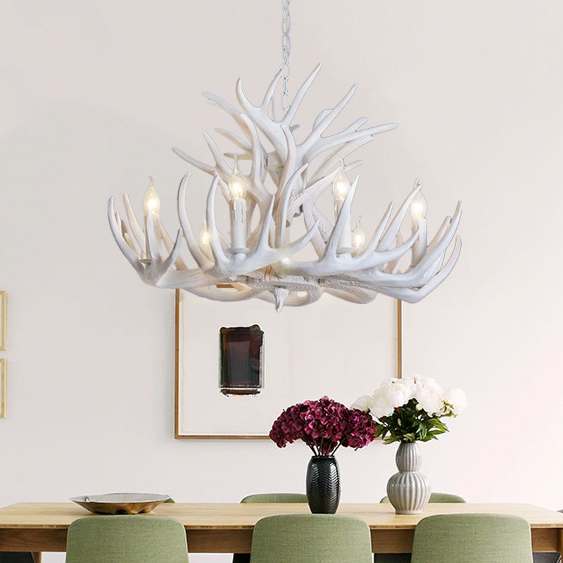 Silva Rustikales Geweih Kronleuchter Weiß Wohnzimmer/Schlafzimmer Harz