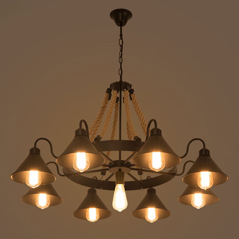 Epoch Vintage Industrial Rope LED Kronleuchter Schwarz Wohn/Schlafzimmer