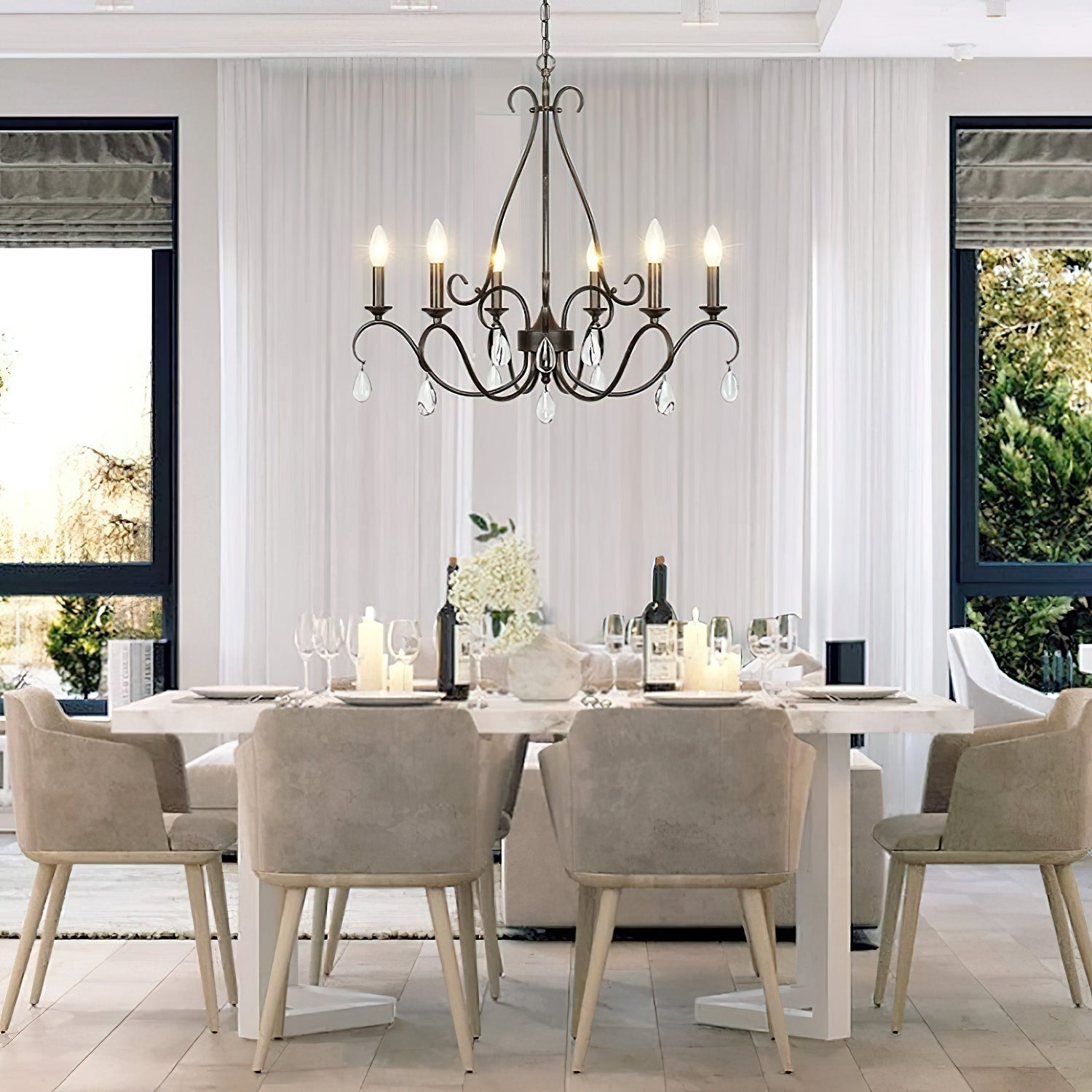 Uzorus Vintage Industrial Metal Crystal Chandelier - Letslighting