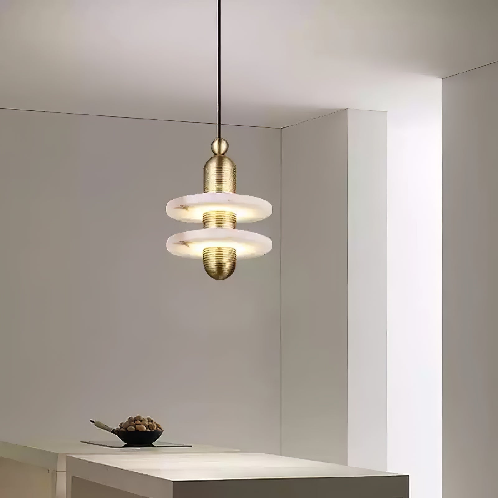 Orion Brushed Brass Alabaster Pendant Light - Blowlighting