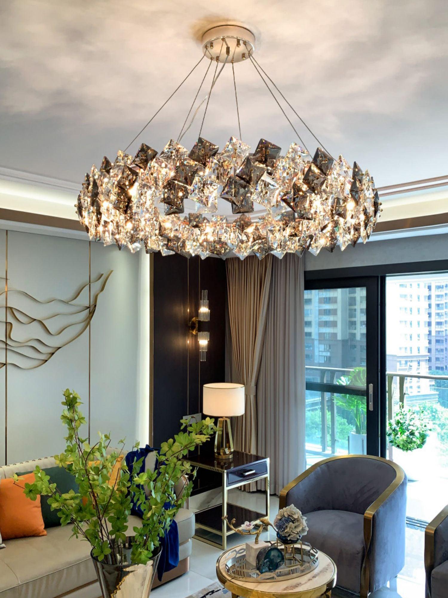 Lustra Kronleuchter Schuppen Kristall Rund mit Gold LED-Letslighting
