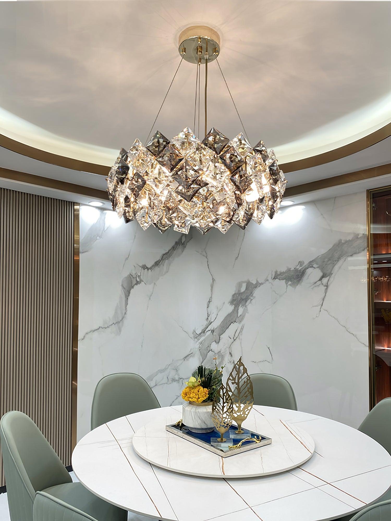 Lustra Kronleuchter Schuppen Kristall Rund mit Gold LED-Letslighting