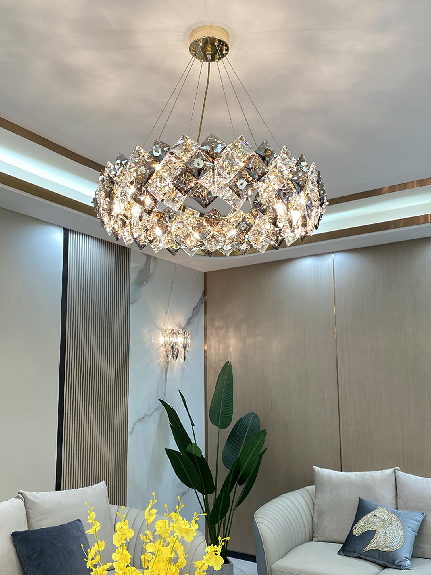 Lustra Kronleuchter Schuppen Kristall Rund mit Gold LED-Letslighting
