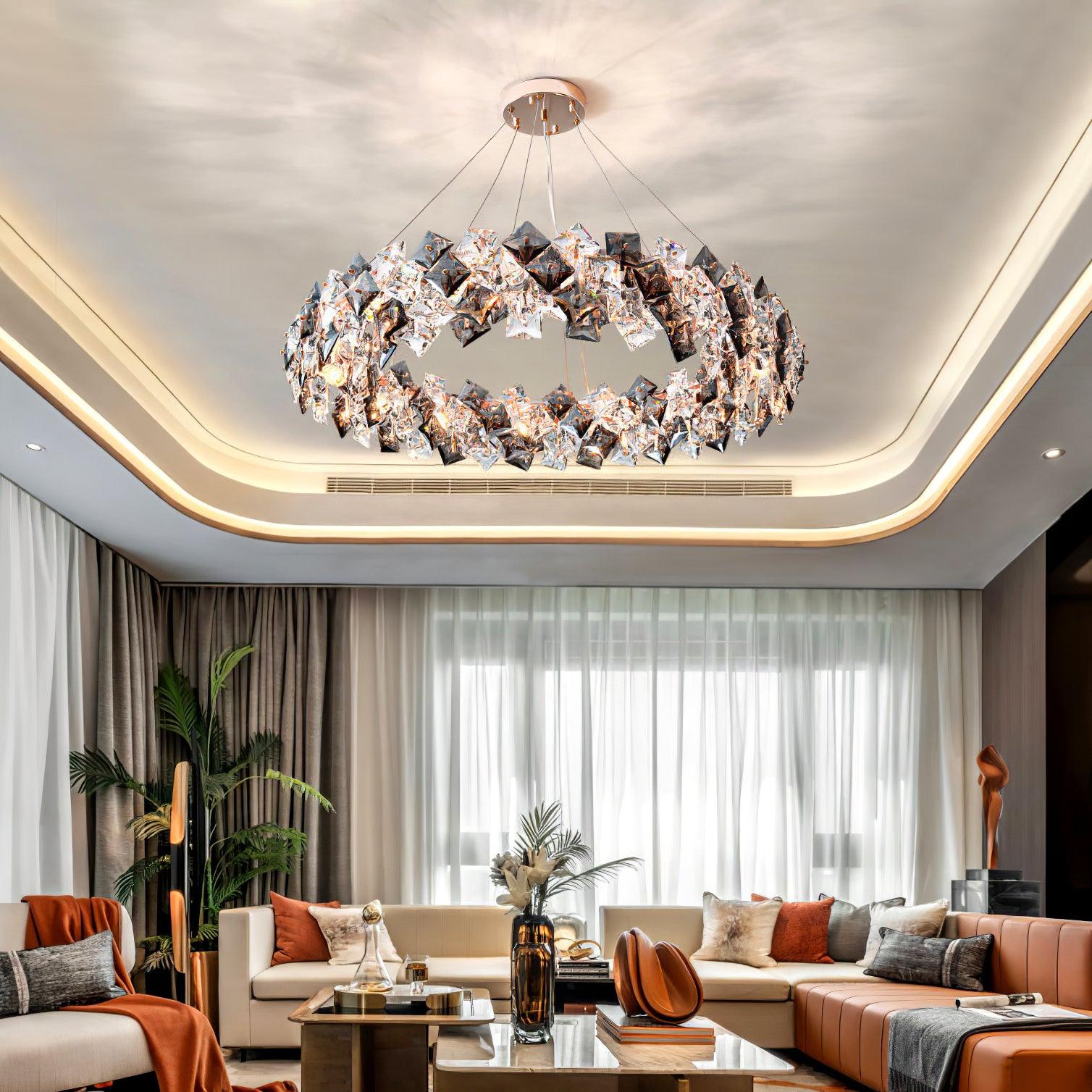 Lustra Kronleuchter Schuppen Kristall Rund mit Gold LED-Letslighting