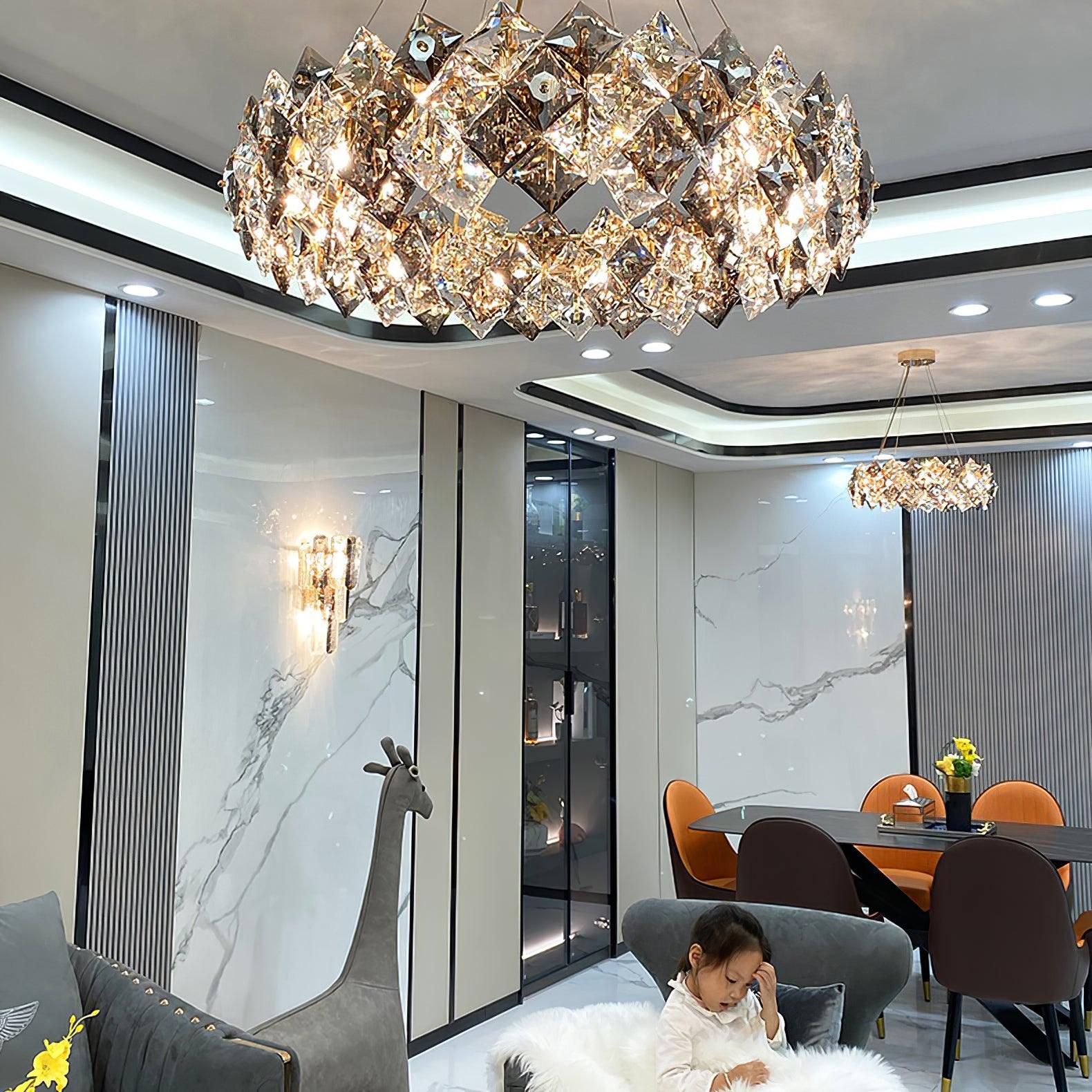 Lustra Kronleuchter Schuppen Kristall Rund mit Gold LED-Letslighting