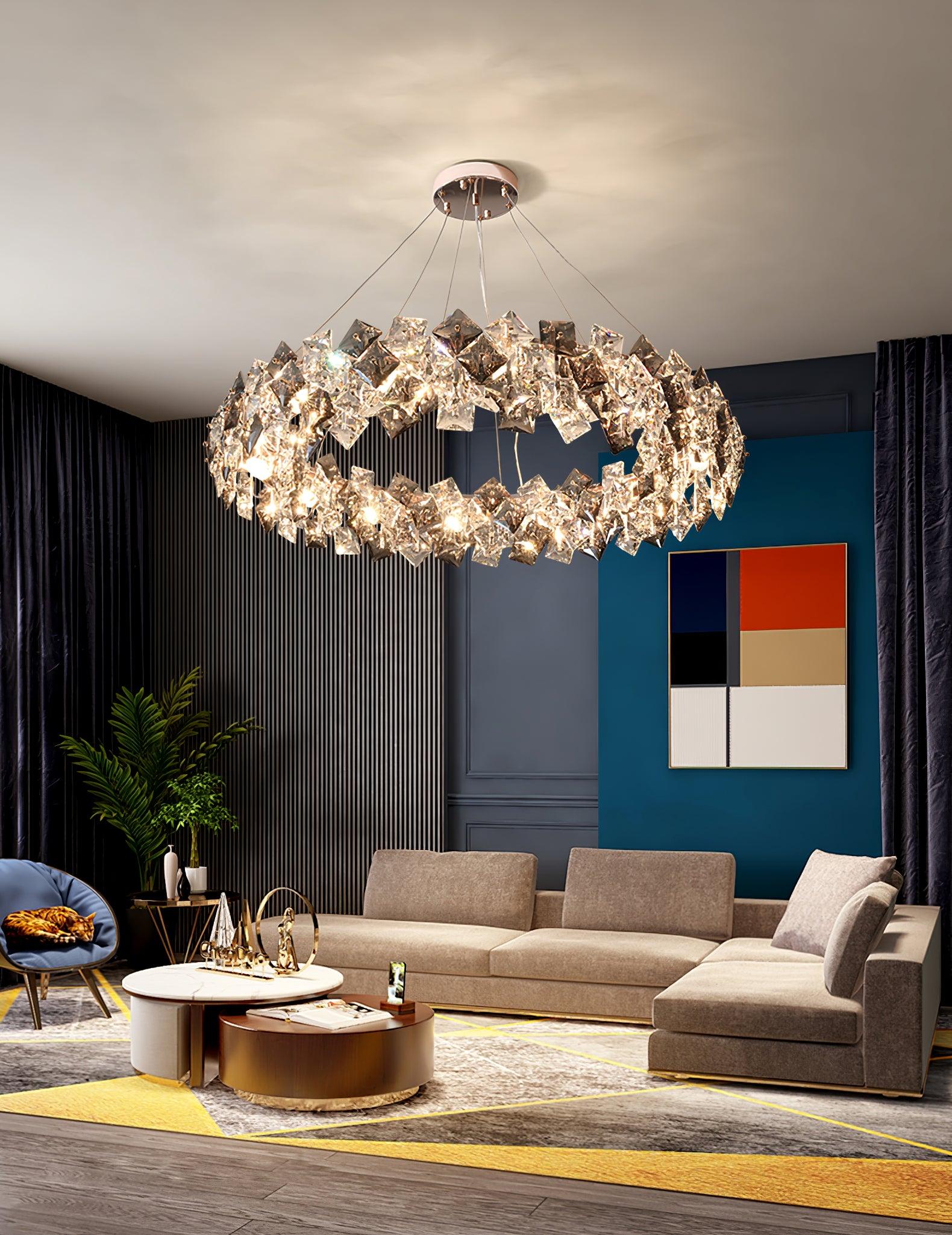 Lustra Kronleuchter Schuppen Kristall Rund mit Gold LED-Letslighting