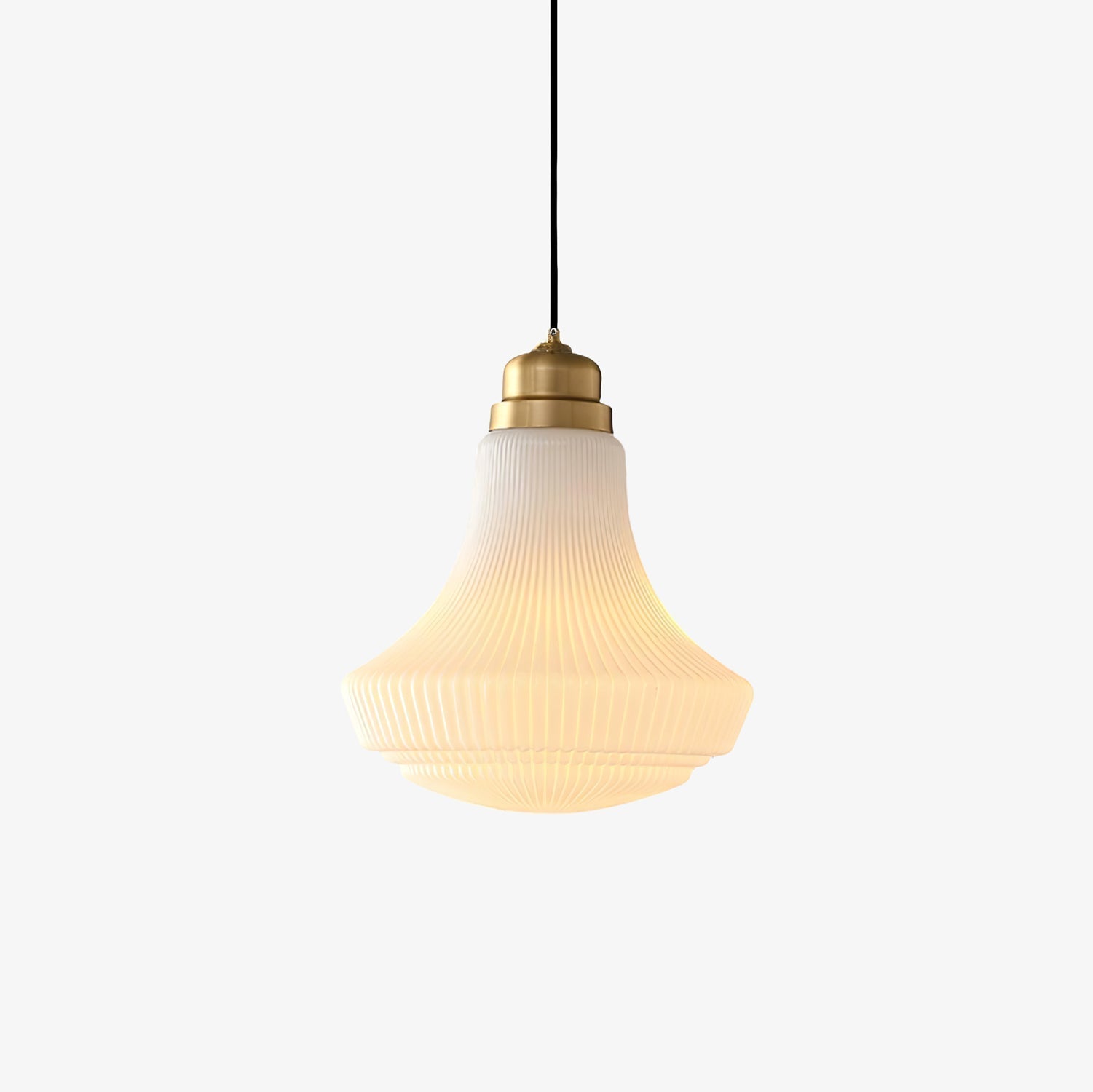 Solara Pendelleuchte Opalglas Rippen Glocke Messing Vintage-Letslighting