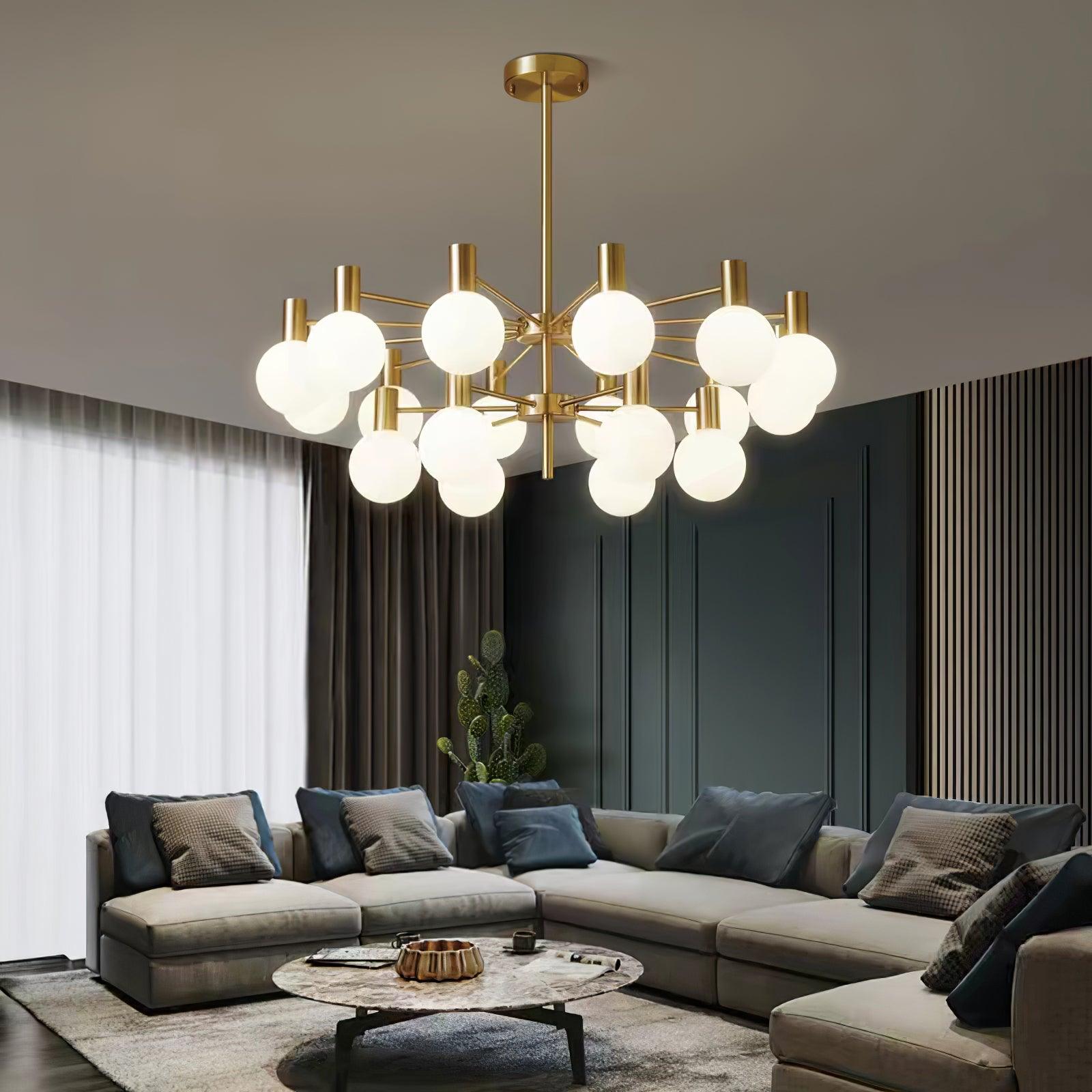 Lustra Kronleuchter Globus Glas Goldrahmen Modern-Letslighting
