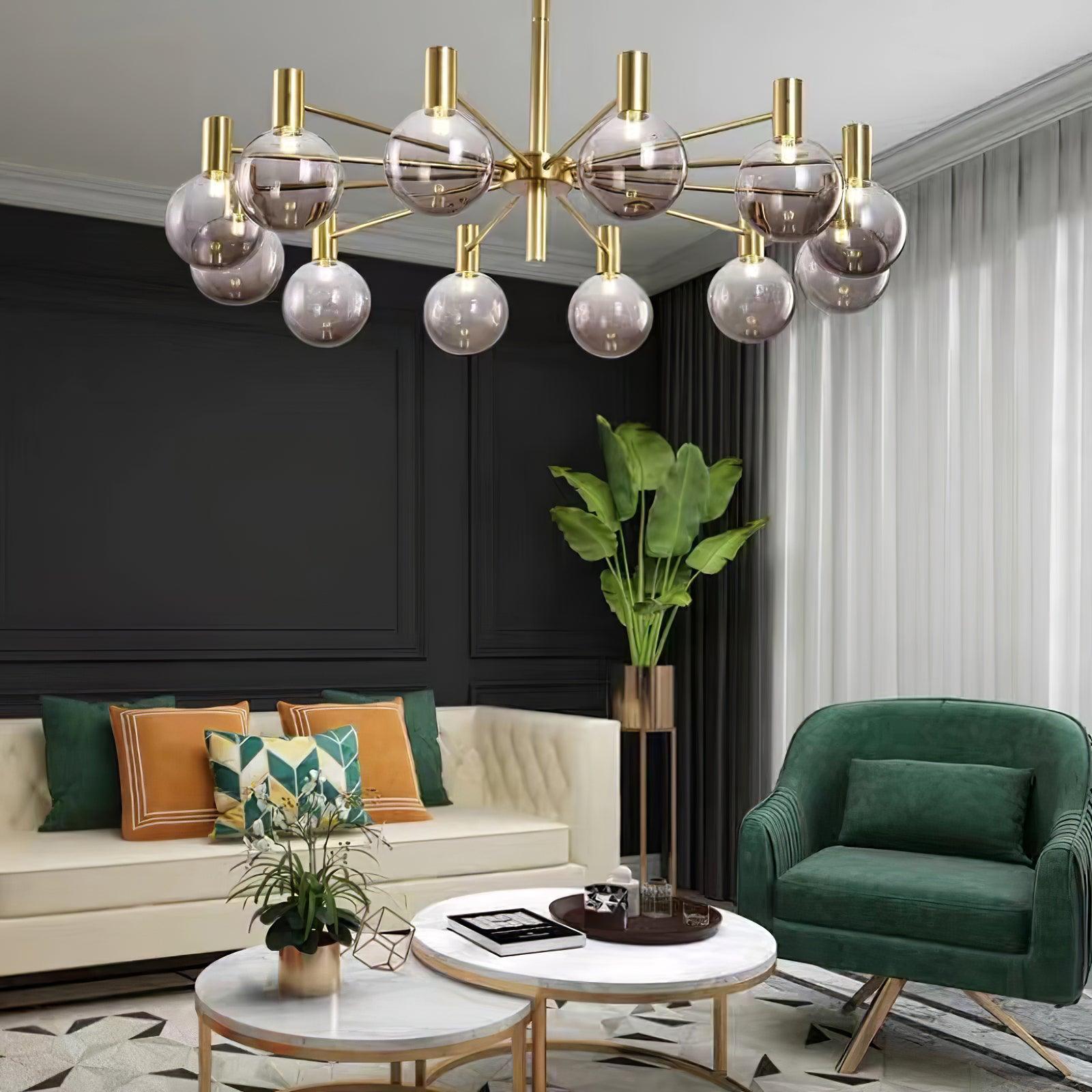 Lustra Kronleuchter Globus Glas Goldrahmen Modern-Letslighting