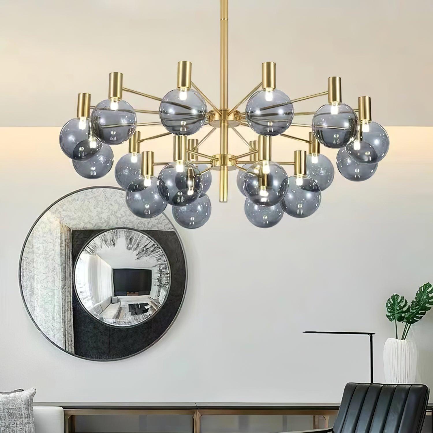 Lustra Kronleuchter Globus Glas Goldrahmen Modern-Letslighting