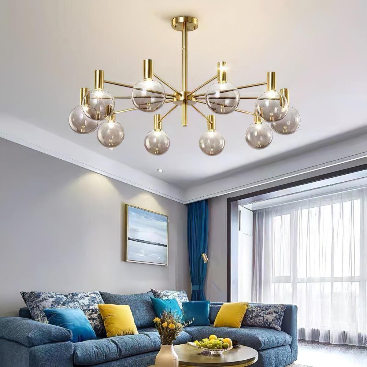 Lustra Kronleuchter Globus Glas Goldrahmen Modern-Letslighting