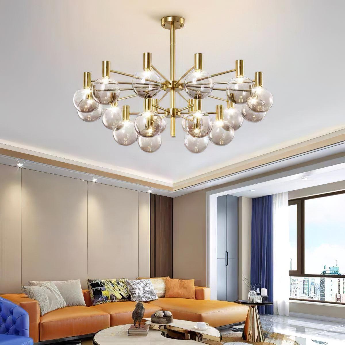Lustra Kronleuchter Globus Glas Goldrahmen Modern-Letslighting
