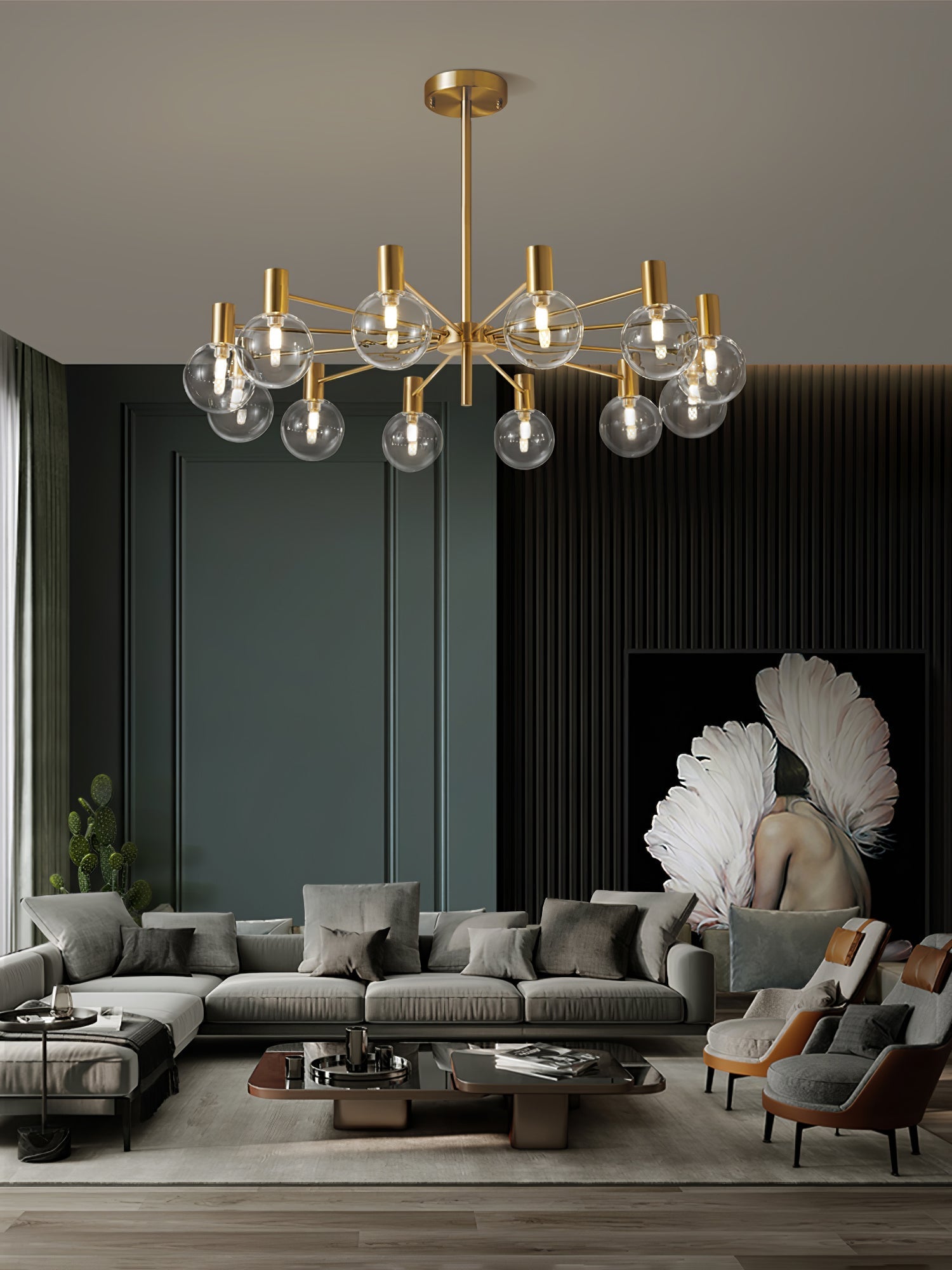 Lustra Kronleuchter Globus Glas Goldrahmen Modern-Letslighting