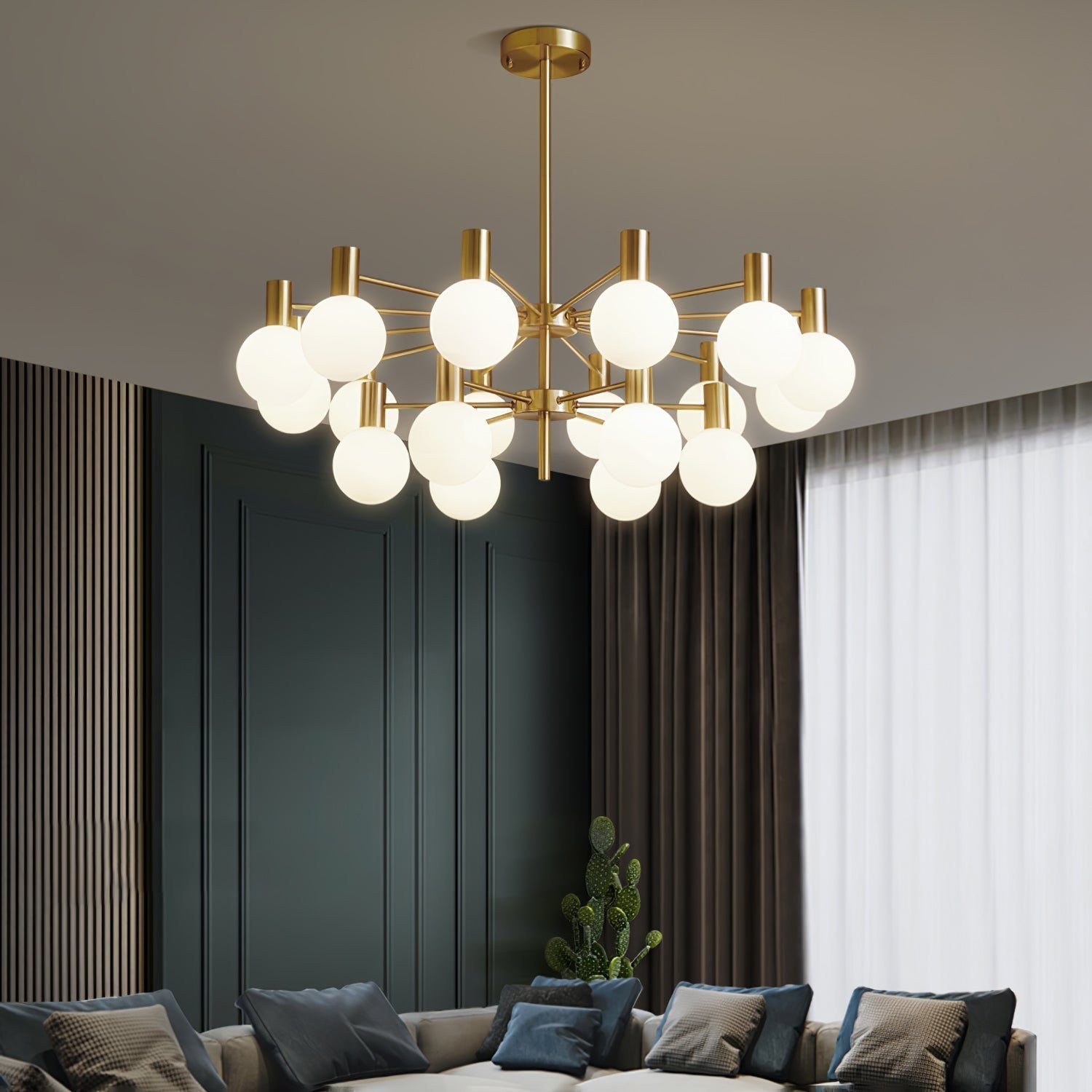 Lustra Kronleuchter Globus Glas Goldrahmen Modern-Letslighting