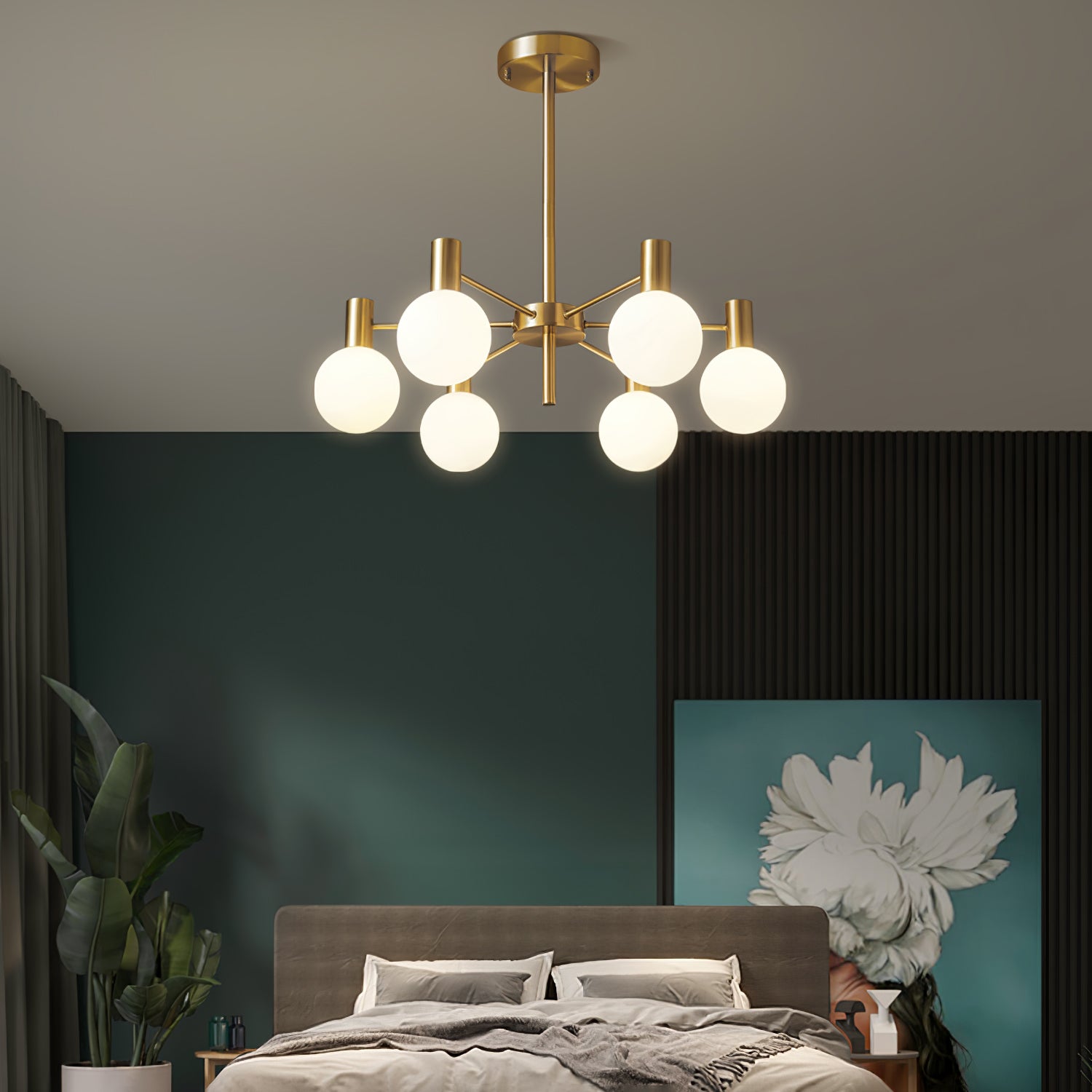 Lustra Kronleuchter Globus Glas Goldrahmen Modern-Letslighting