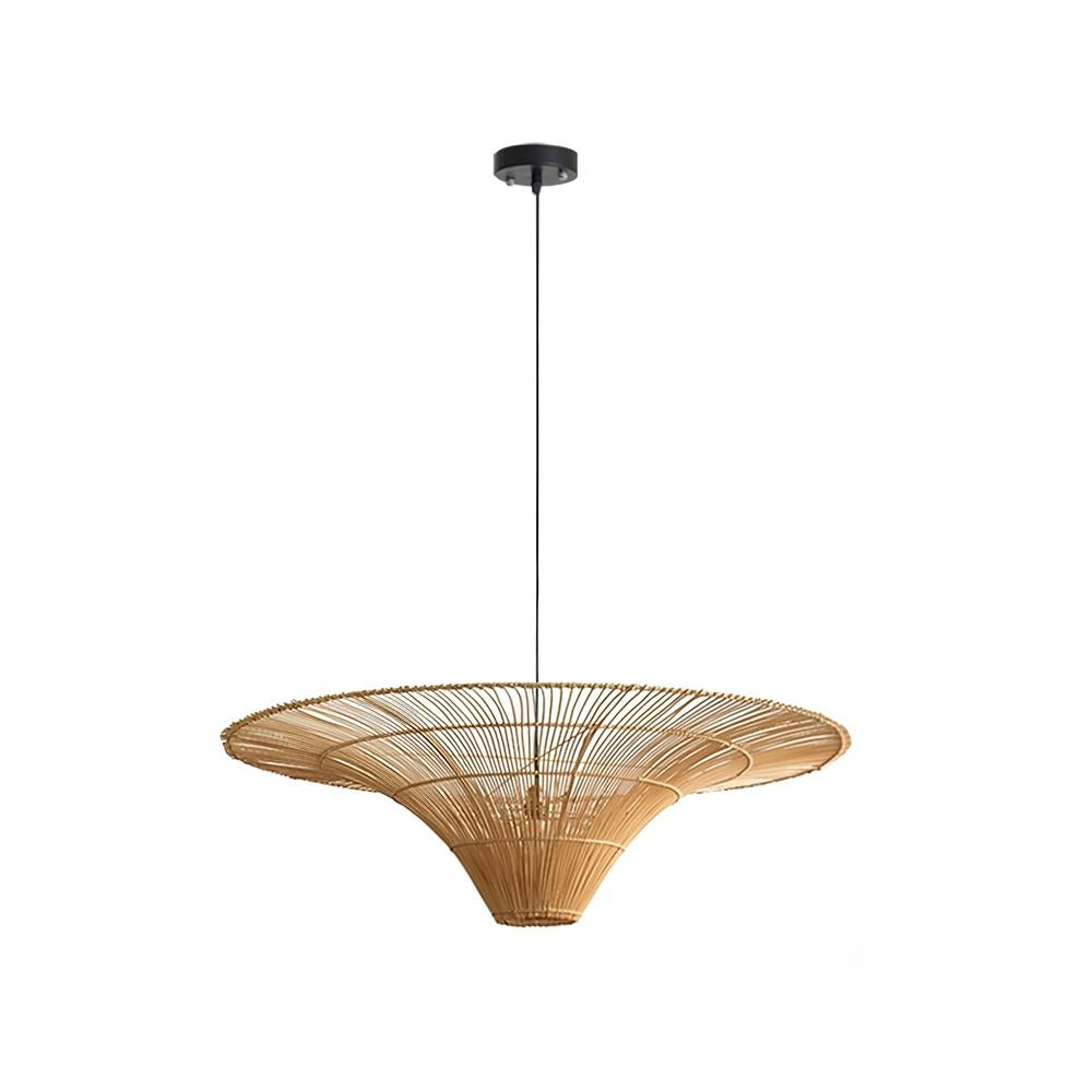 Juvia Pendelleuchte Rattan Natur Handgeflochten Breiter Schirm-Letslighting