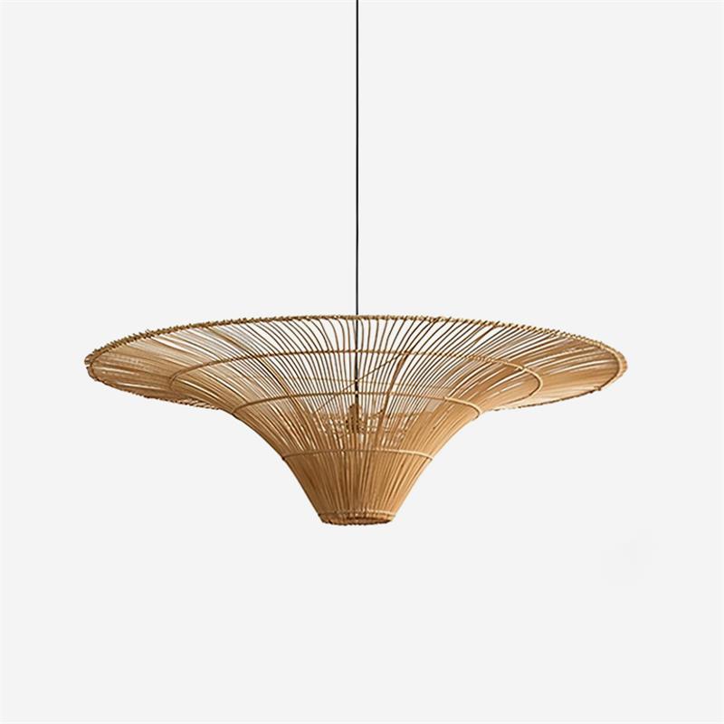 Juvia Pendelleuchte Rattan Natur Handgeflochten Breiter Schirm-Letslighting