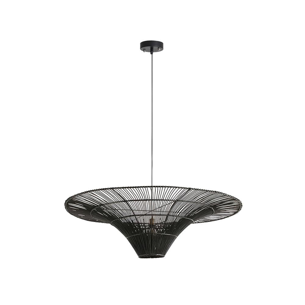 Juvia Pendelleuchte Rattan Natur Handgeflochten Breiter Schirm-Letslighting