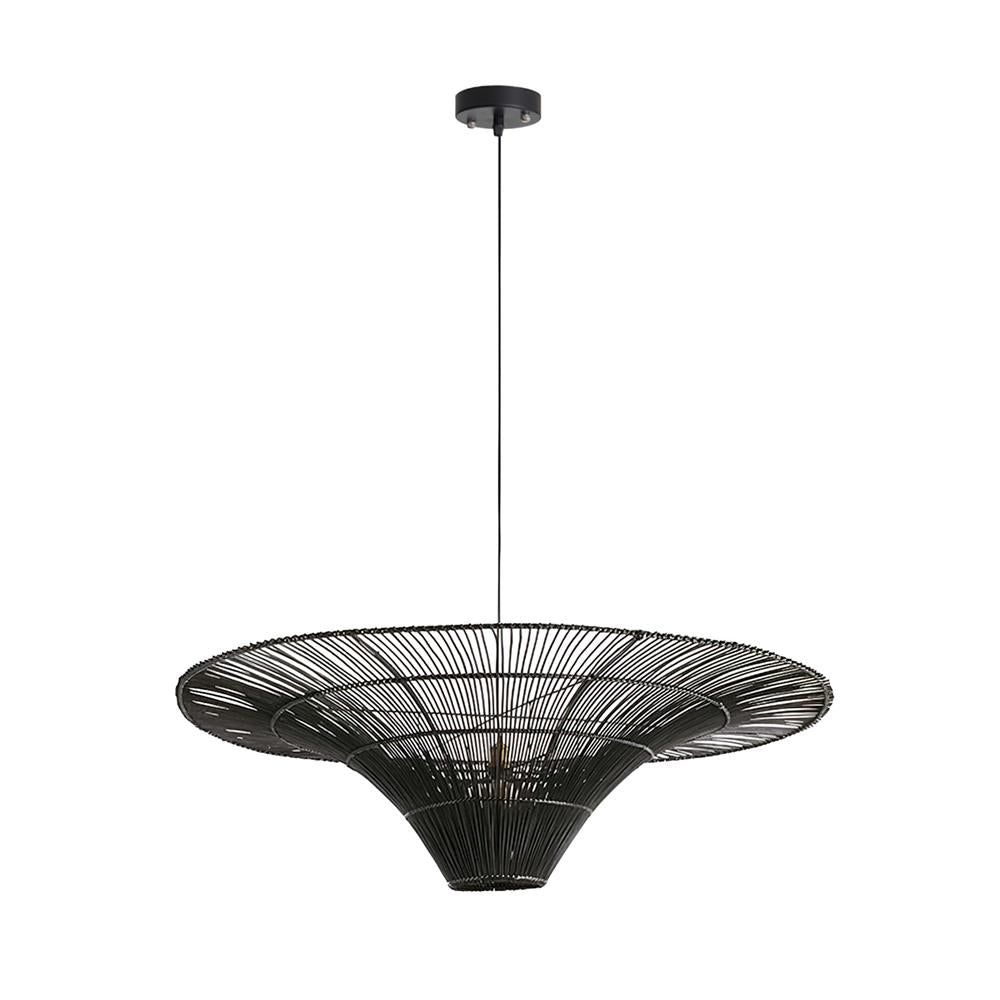 Juvia Pendelleuchte Rattan Natur Handgeflochten Breiter Schirm-Letslighting