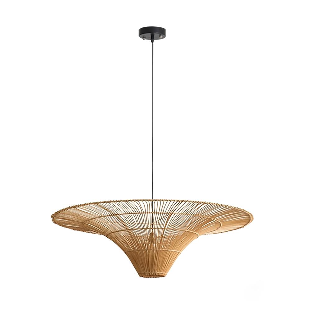 Juvia Pendelleuchte Rattan Natur Handgeflochten Breiter Schirm-Letslighting