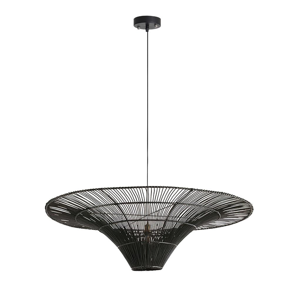 Juvia Pendelleuchte Rattan Natur Handgeflochten Breiter Schirm-Letslighting