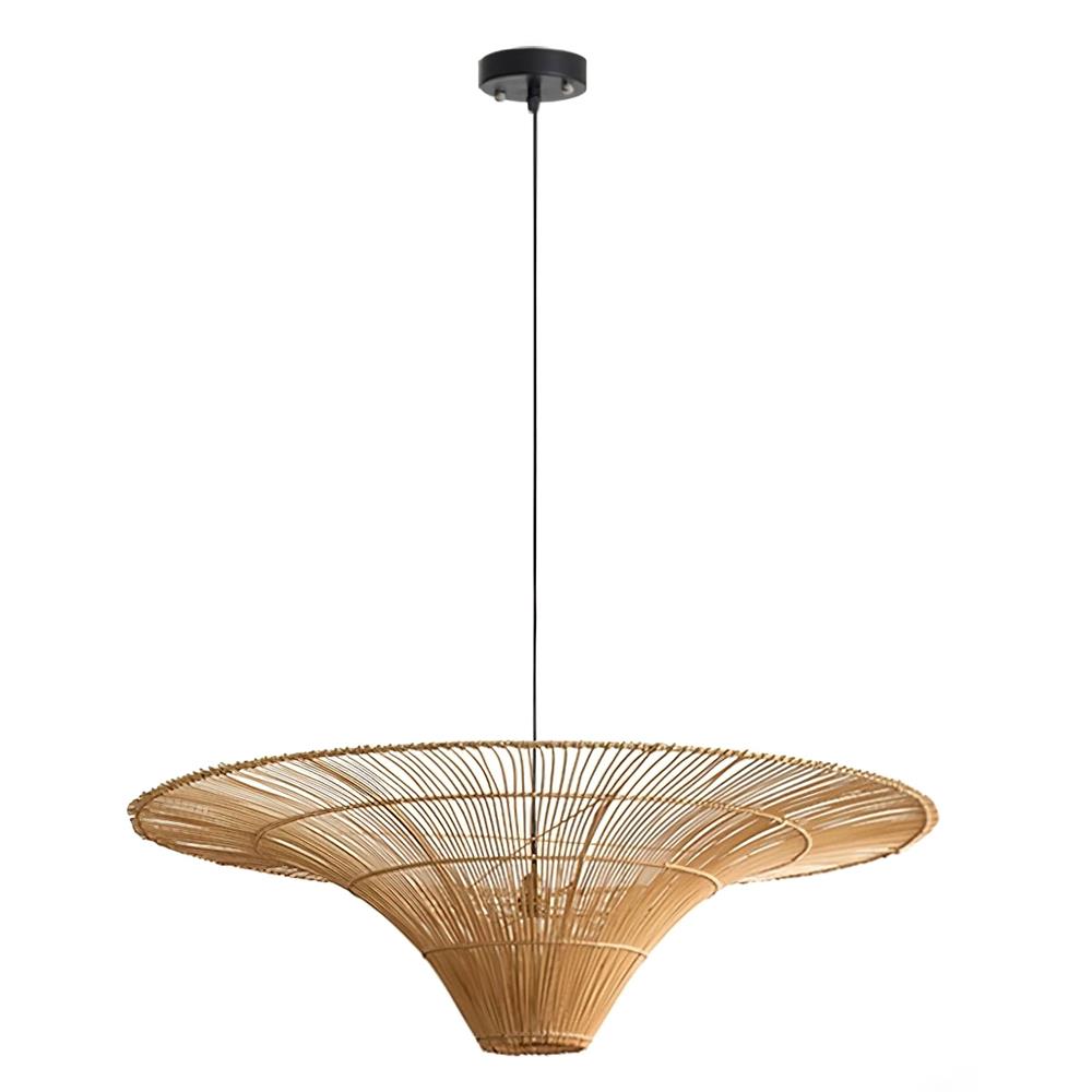 Juvia Pendelleuchte Rattan Natur Handgeflochten Breiter Schirm-Letslighting