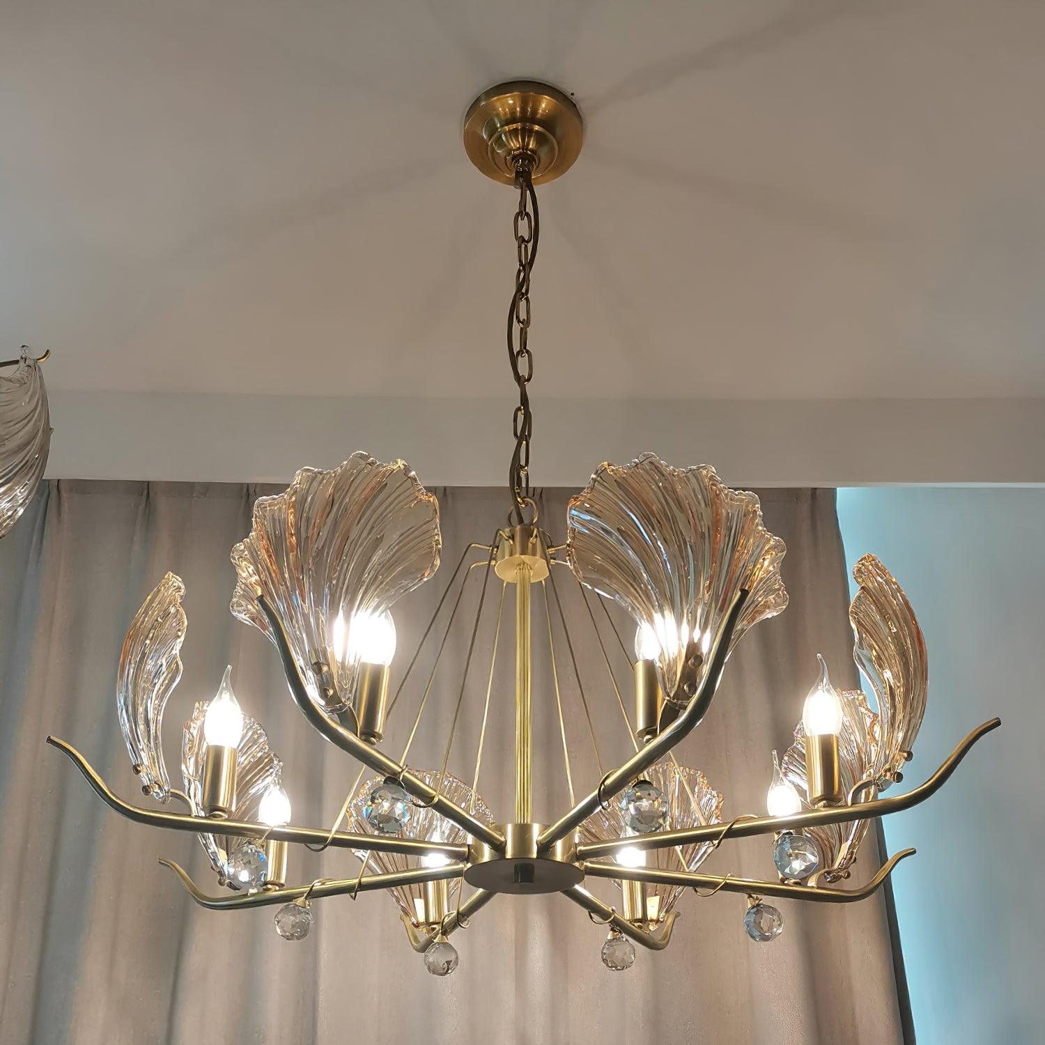 Lustra Kronleuchter Muschel Kristall Blatt Kupfer-Letslighting
