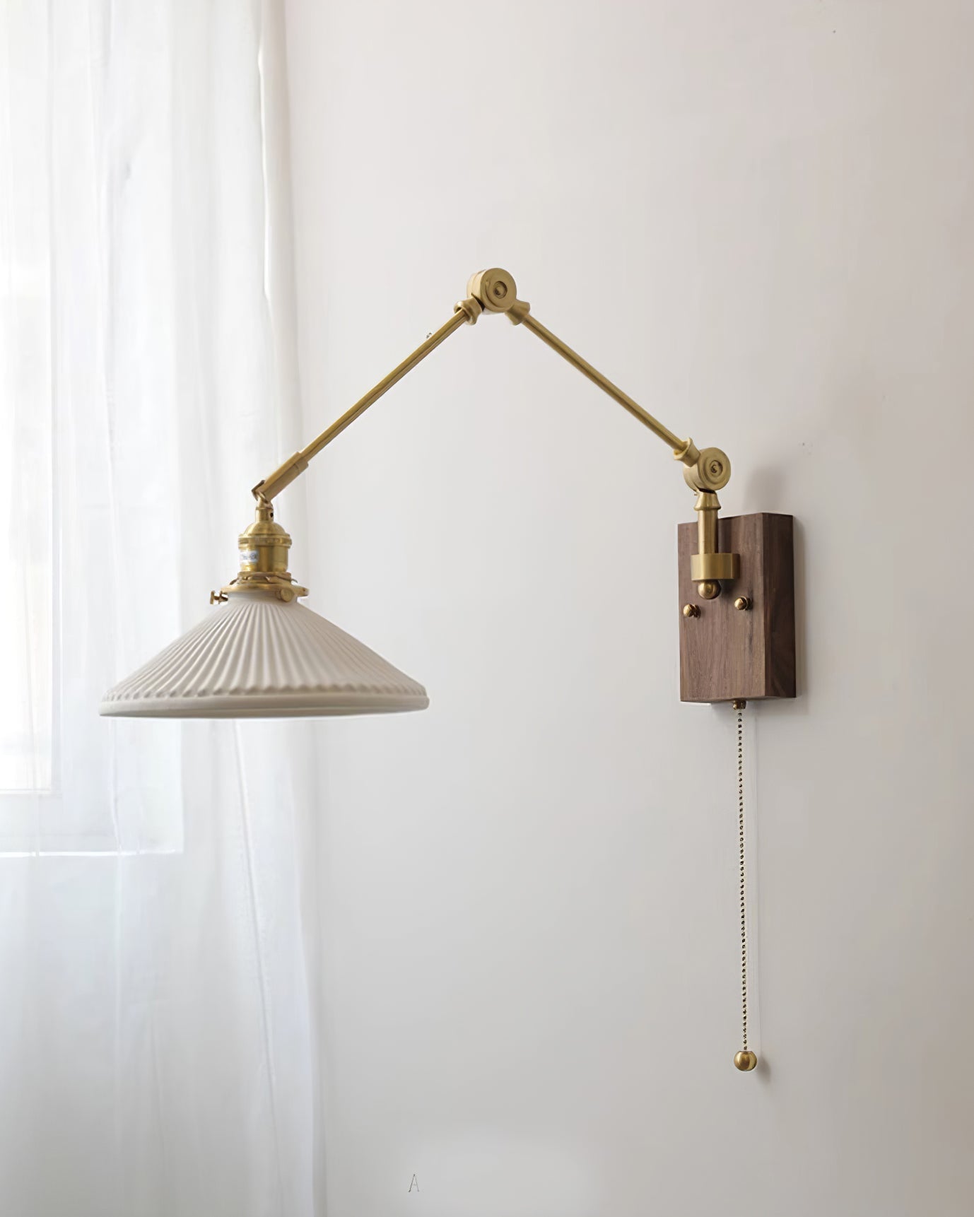 Wandleuchte Verstellbar Arm Gefeilt Schirm Walnuss Basis Vintage Task-Letslighting