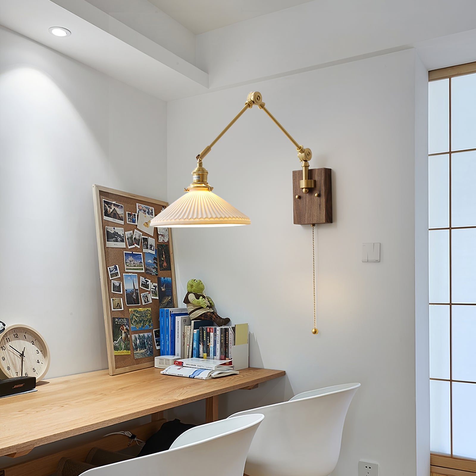 Wandleuchte Verstellbar Arm Gefeilt Schirm Walnuss Basis Vintage Task-Letslighting
