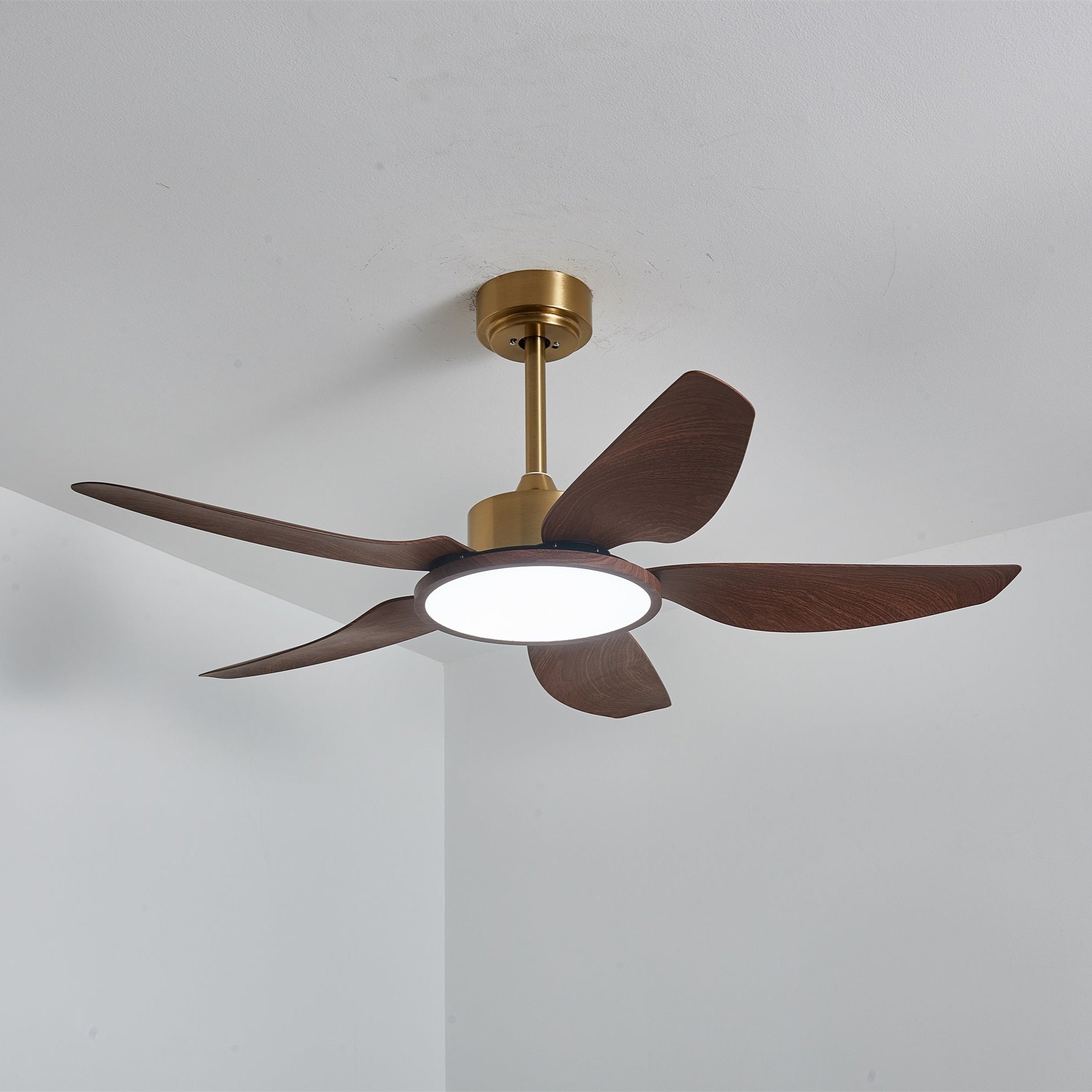 Aurelia Deckenventilator mit Beleuchtung und ausgefahrenen Flügeln.