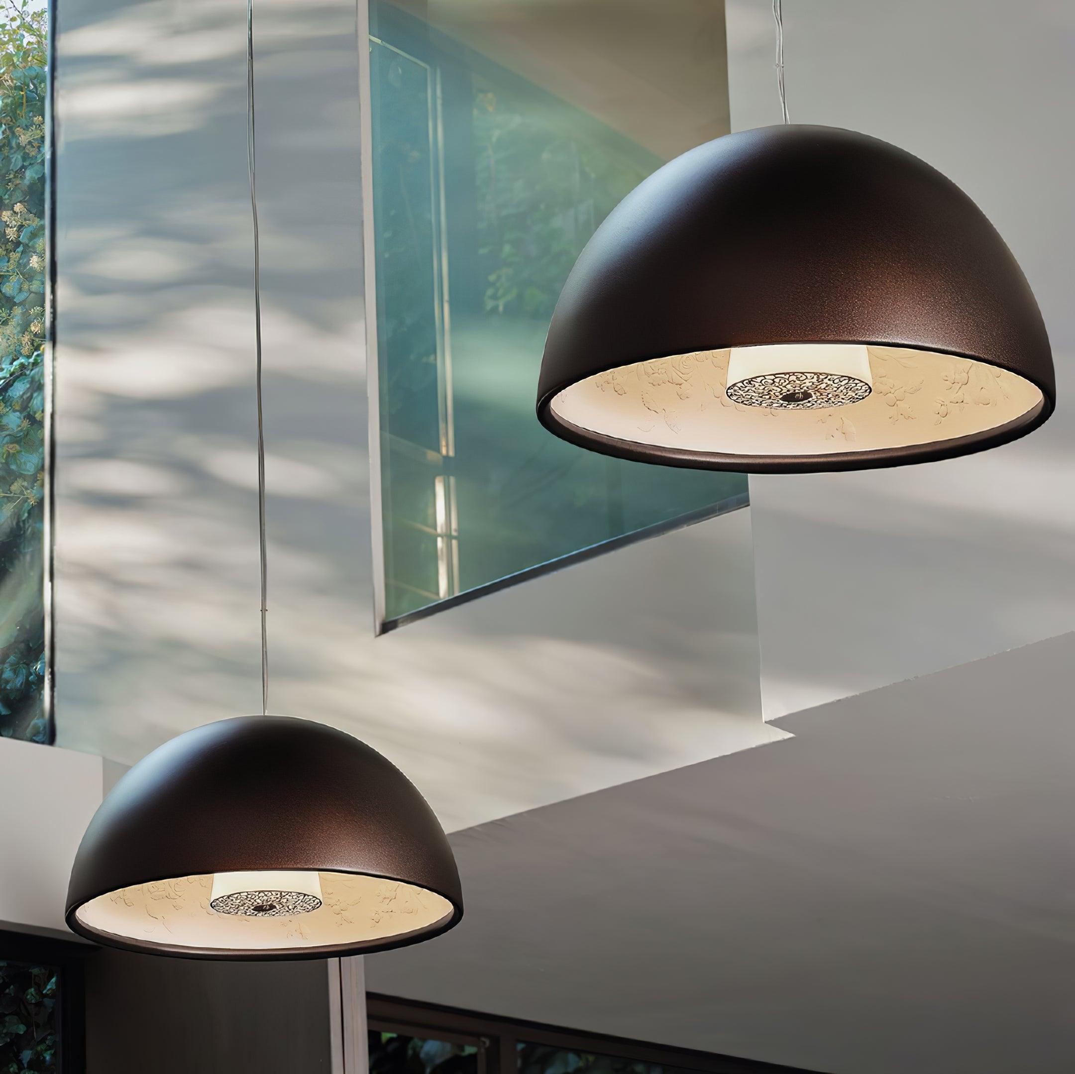 Pendant Lamp Black Dome with Embossed Plaster Interior Elegant - Letslighting