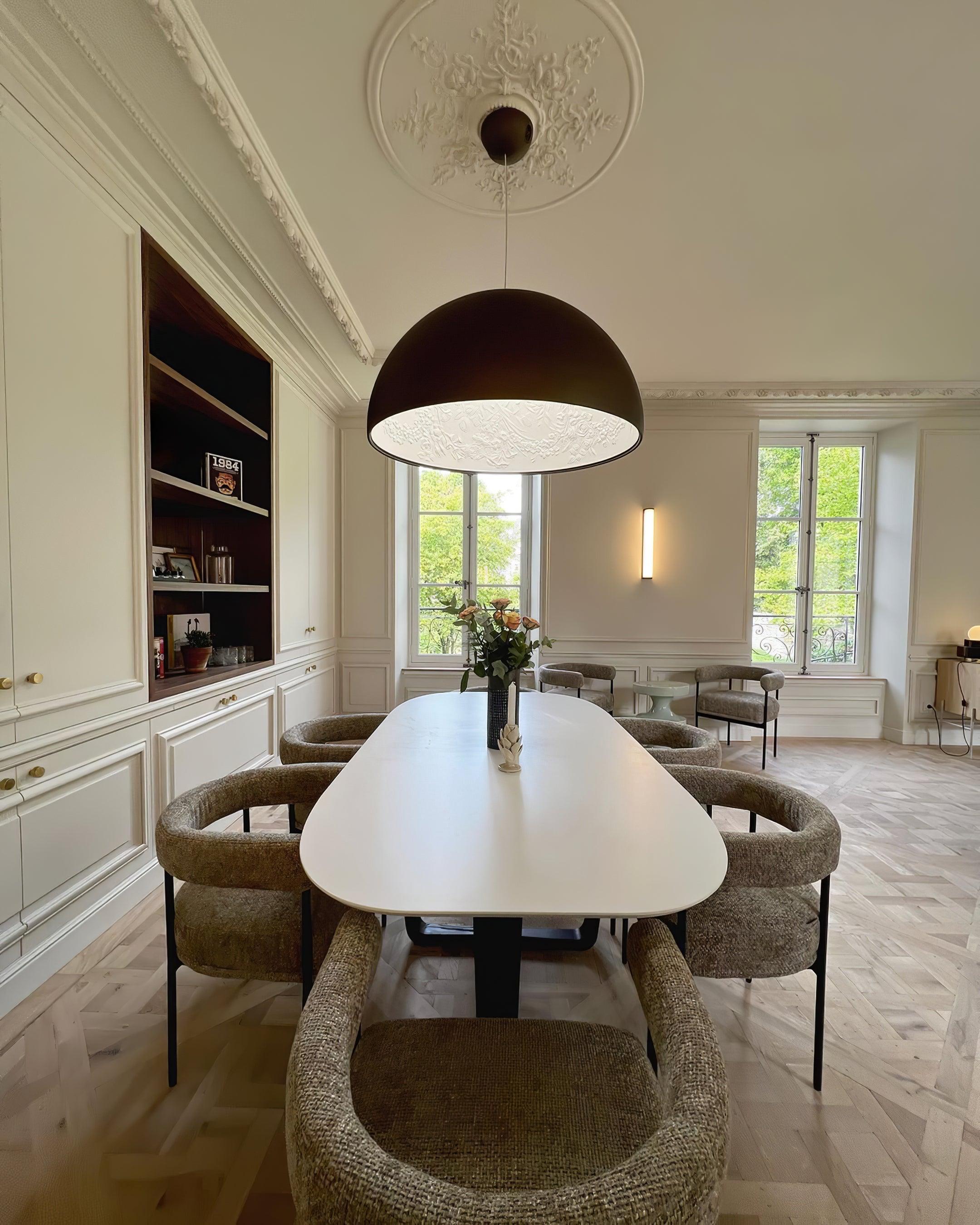 Pendant Lamp Black Dome with Embossed Plaster Interior Elegant - Letslighting