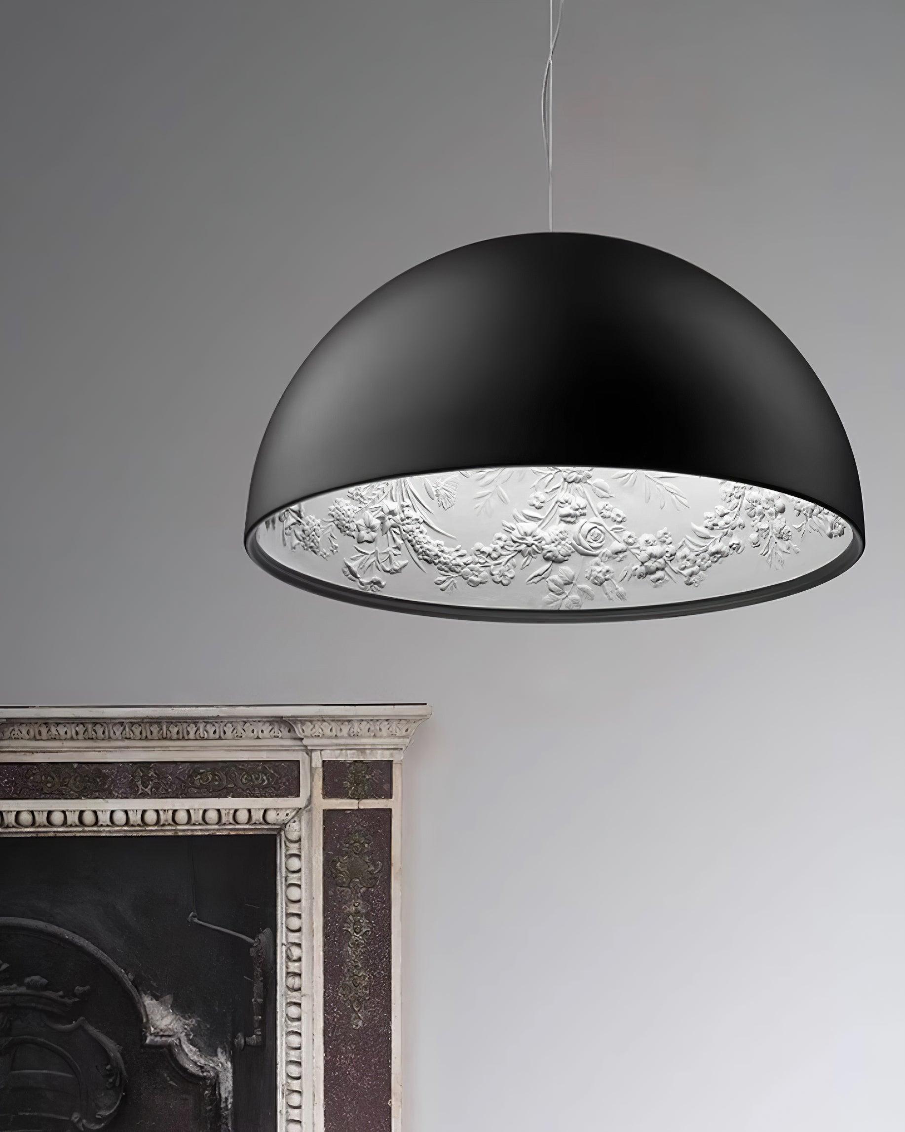 Pendant Lamp Black Dome with Embossed Plaster Interior Elegant - Letslighting