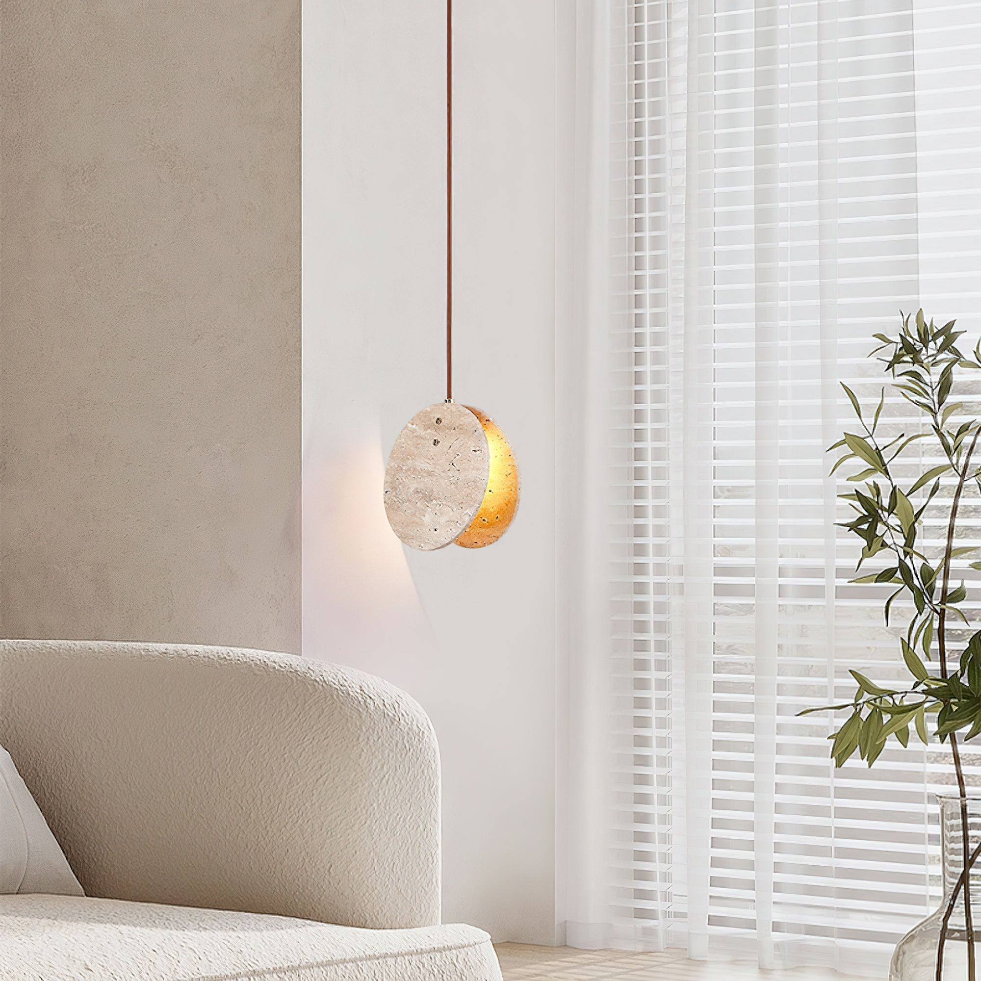 Lunarae Crescent Travertine Pendant Light - Neutralighting