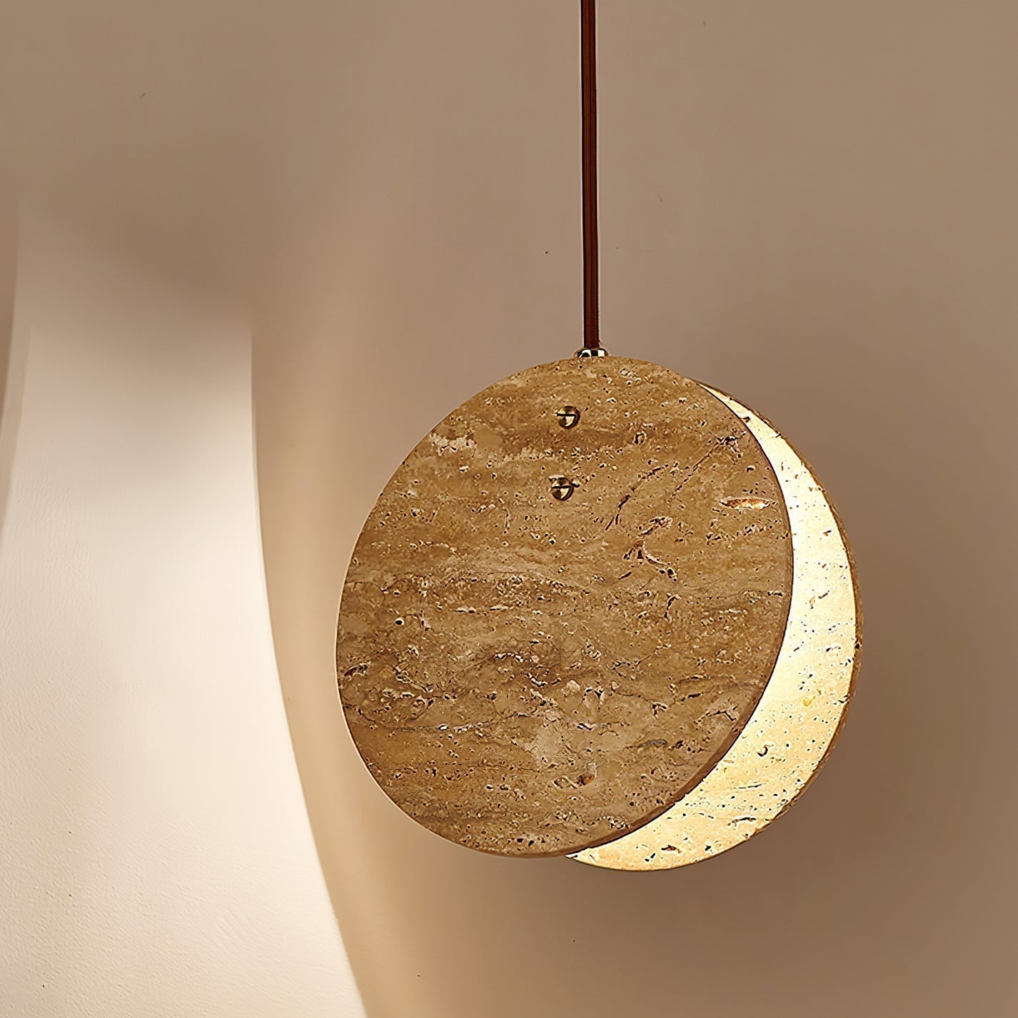 Lunarae Crescent Travertine Pendant Light - Neutralighting