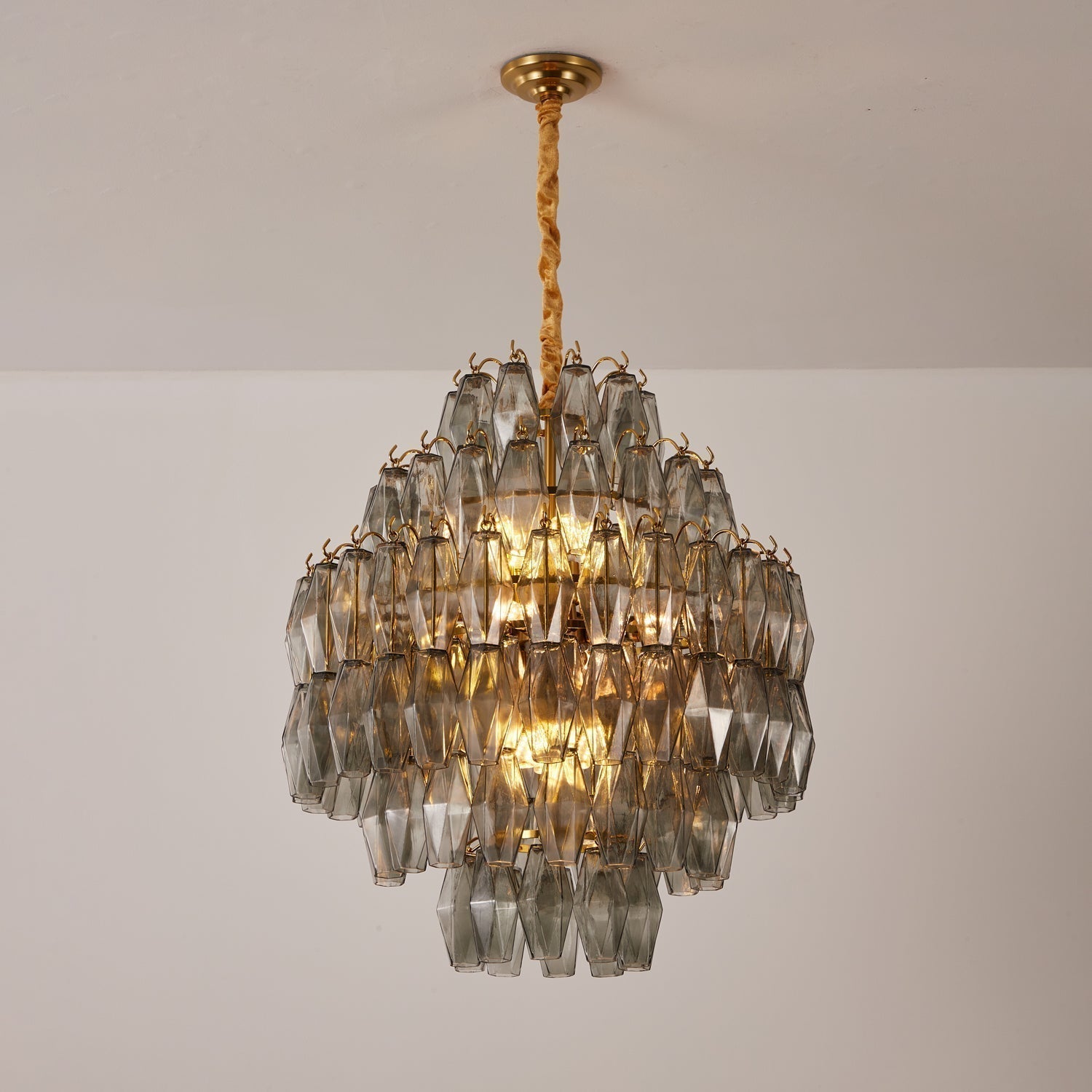 Aurora Chandelier Smoke Gray Prism Glass Layered - Neutralighting