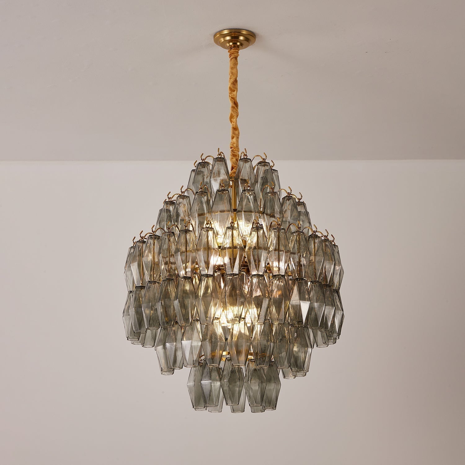 Aurora Chandelier Smoke Gray Prism Glass Layered - Neutralighting