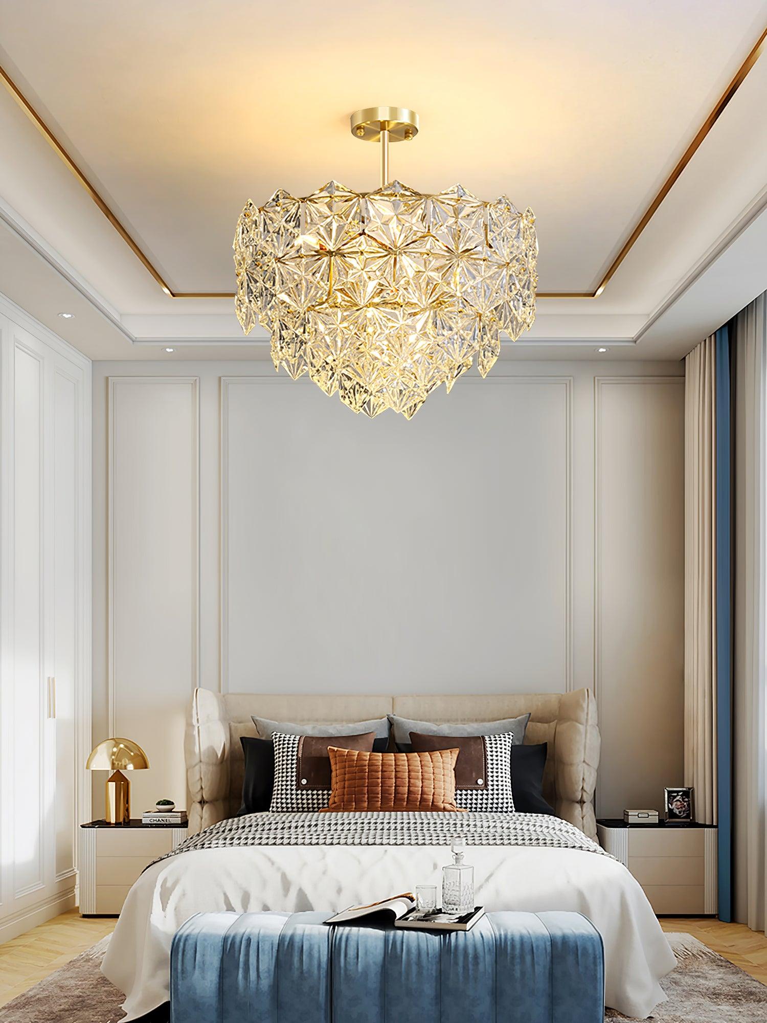 Lustra Kronleuchter Schneeflocke Glas Gold-Letslighting