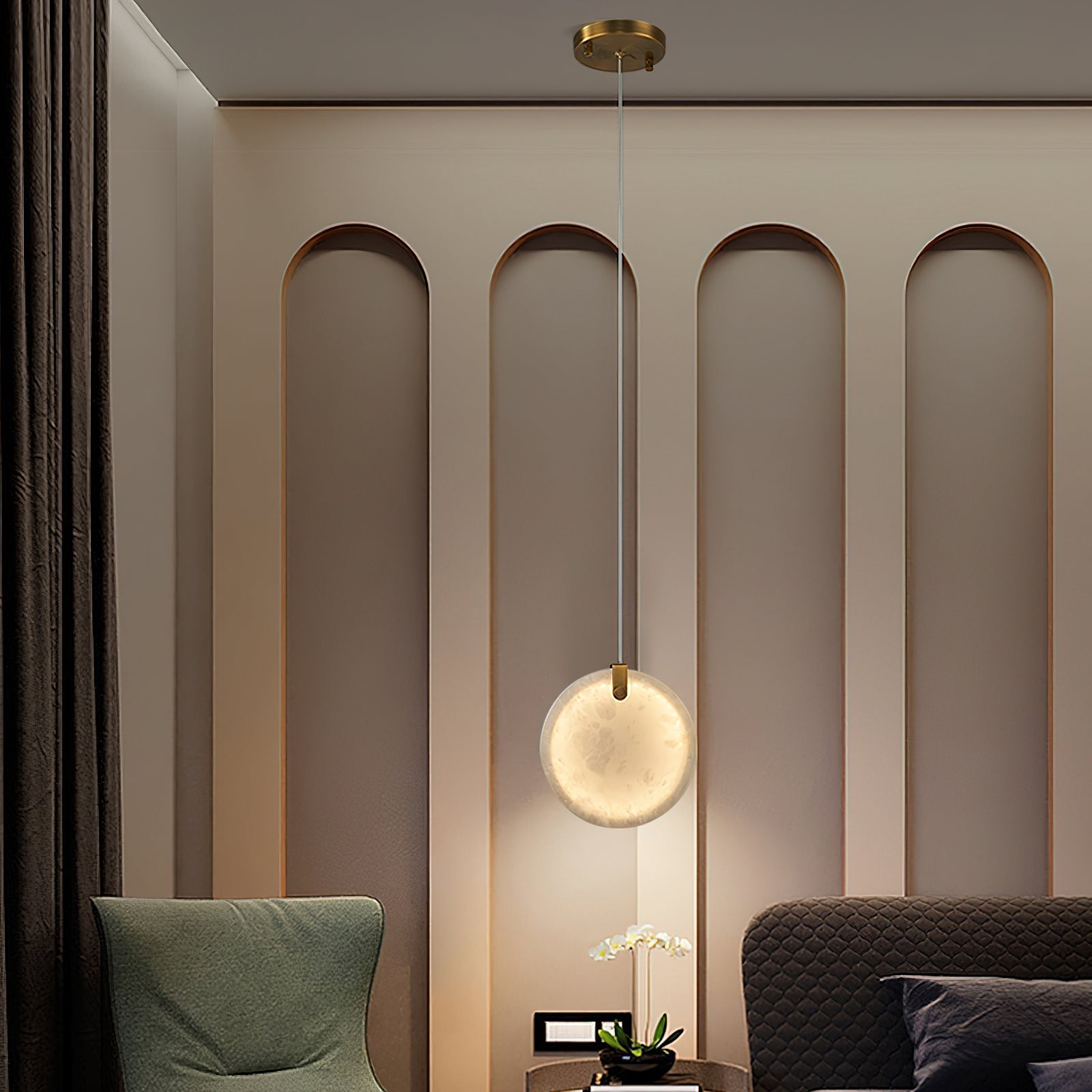 Utalionis Modern Minimalist Brass Alabaster Pendant Light - Letslighting