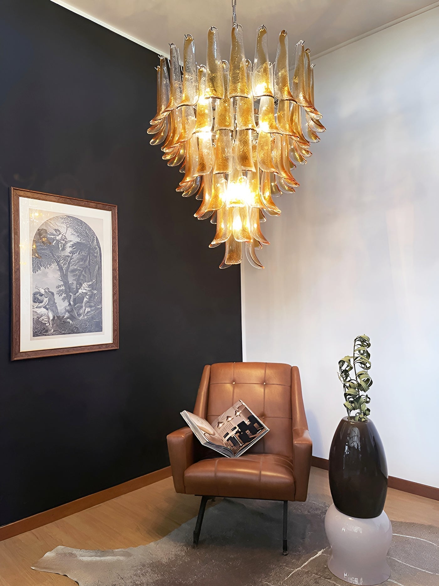 Aurora Chandelier Amber Glass Petals Layered Luxury - Neutralighting