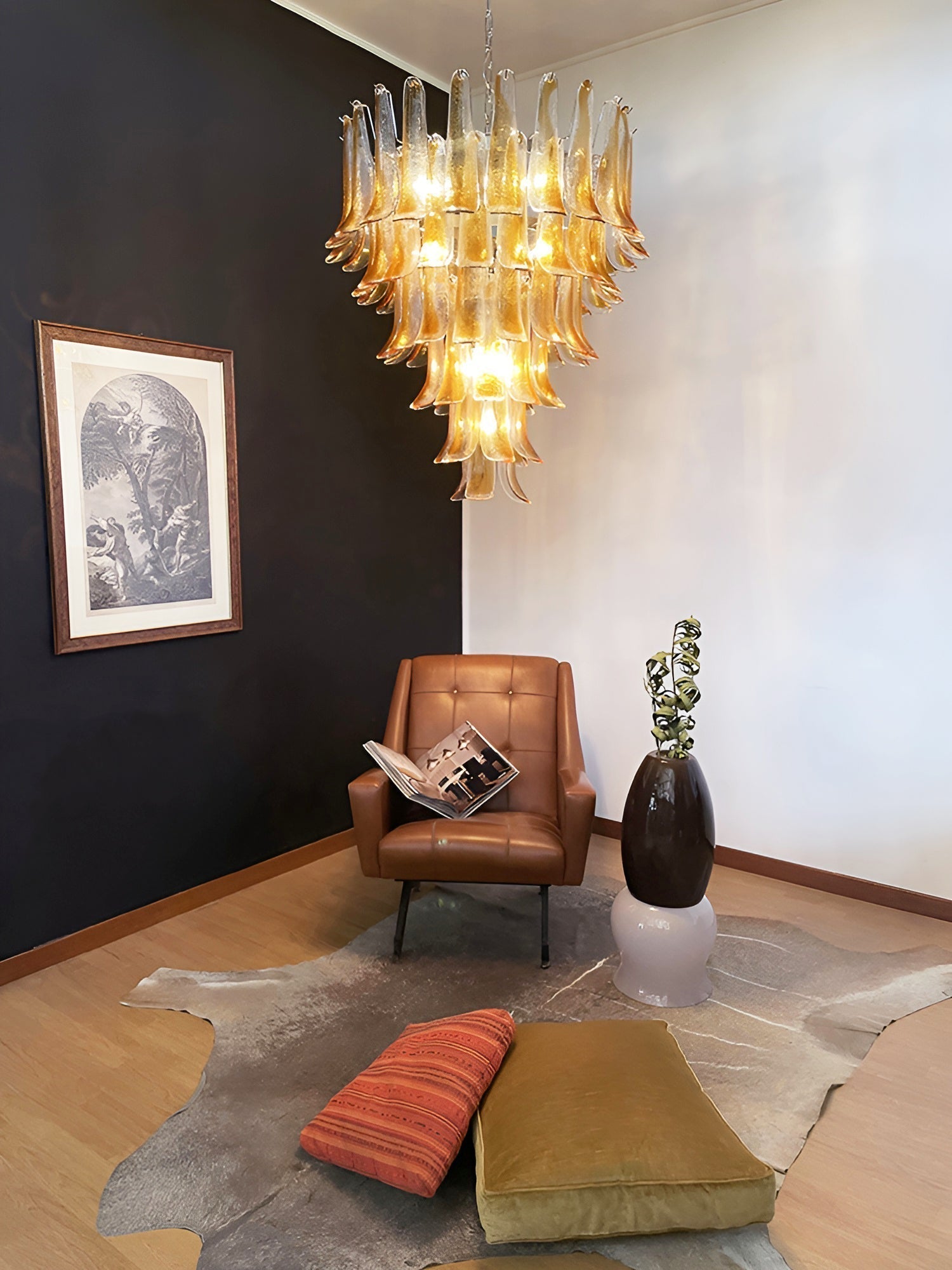 Aurora Chandelier Amber Glass Petals Layered Luxury - Neutralighting