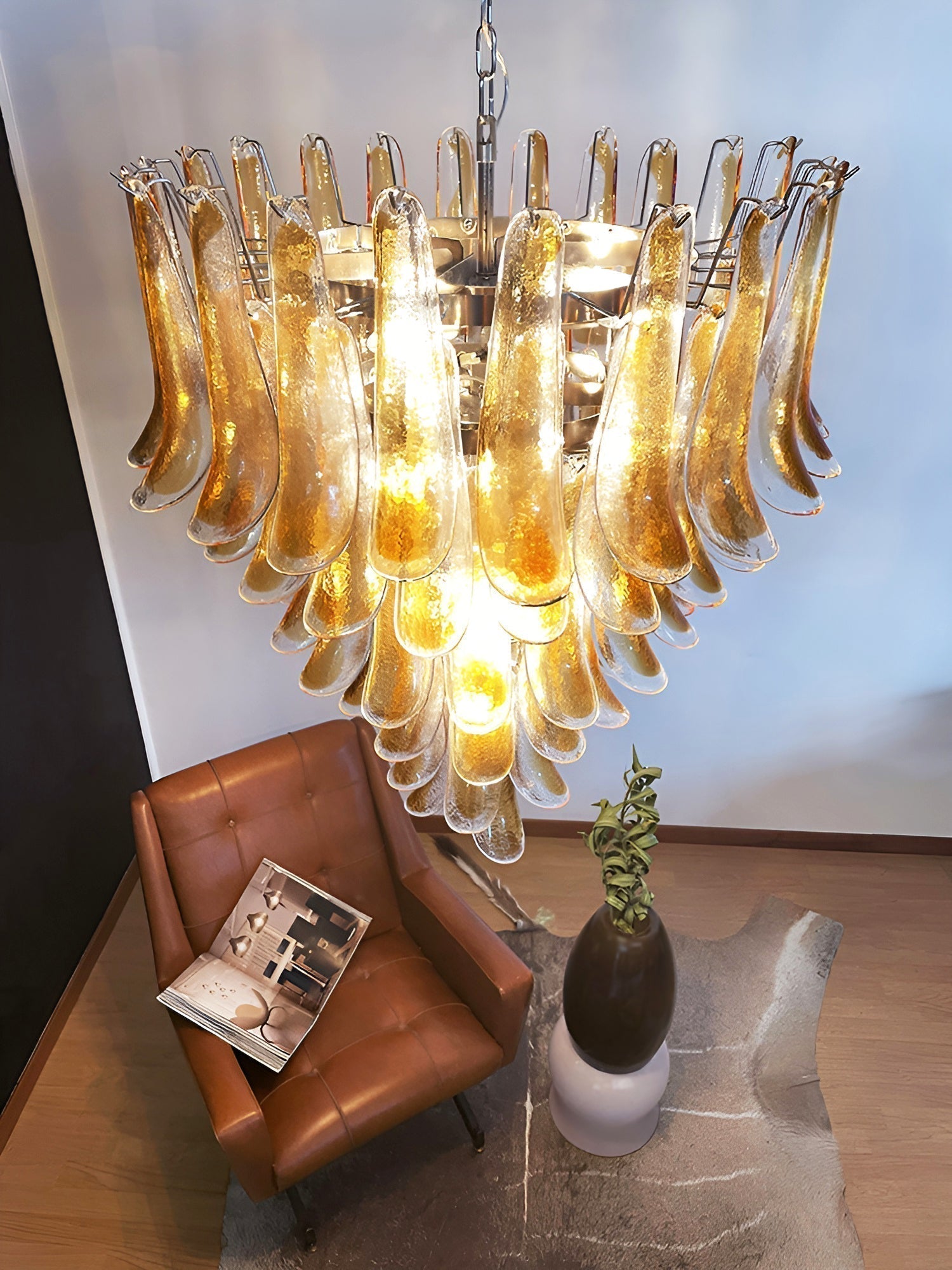 Aurora Chandelier Amber Glass Petals Layered Luxury - Neutralighting