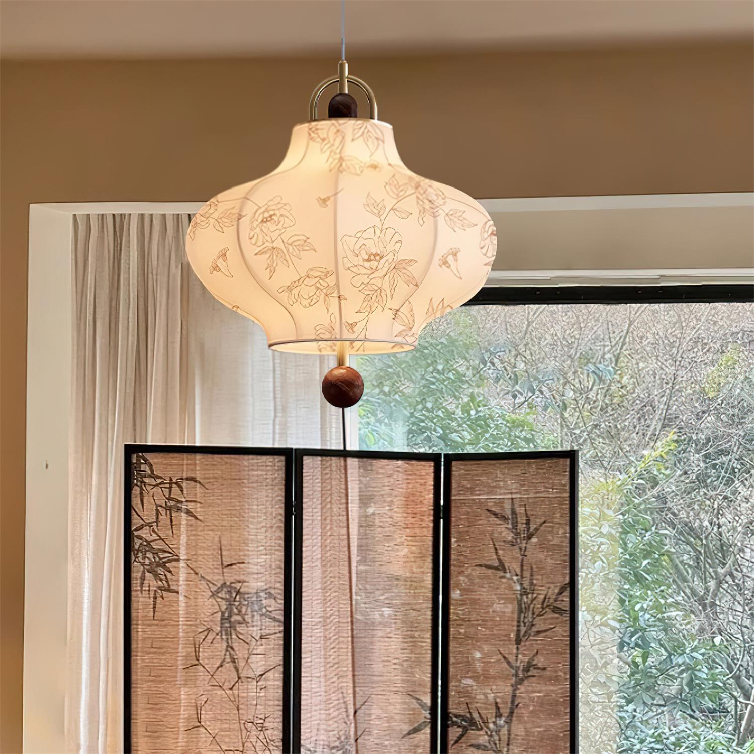 Calira Stoff Pendelleuchte Holz-Letslighting