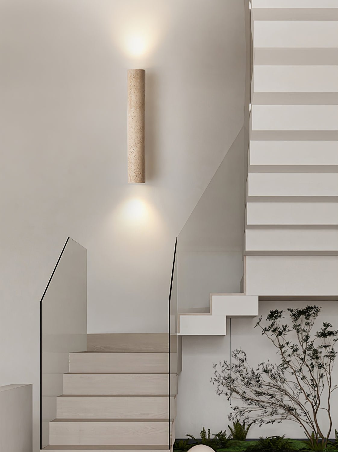 Olvaros Slim Cylinder Travertine Wall Light - Neutralighting
