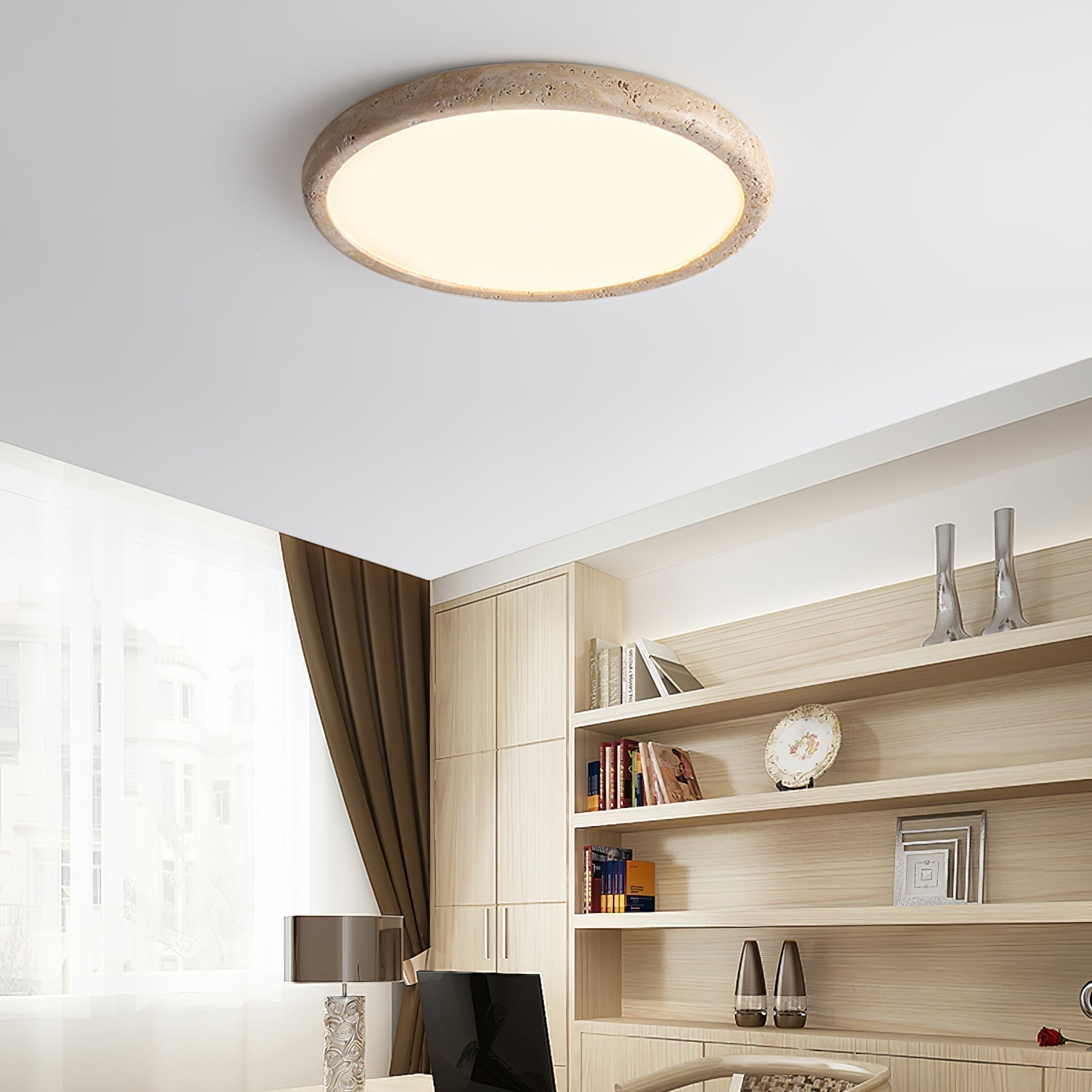 Aurrina Ring Frame Travertine Ceiling Light - Neutralighting