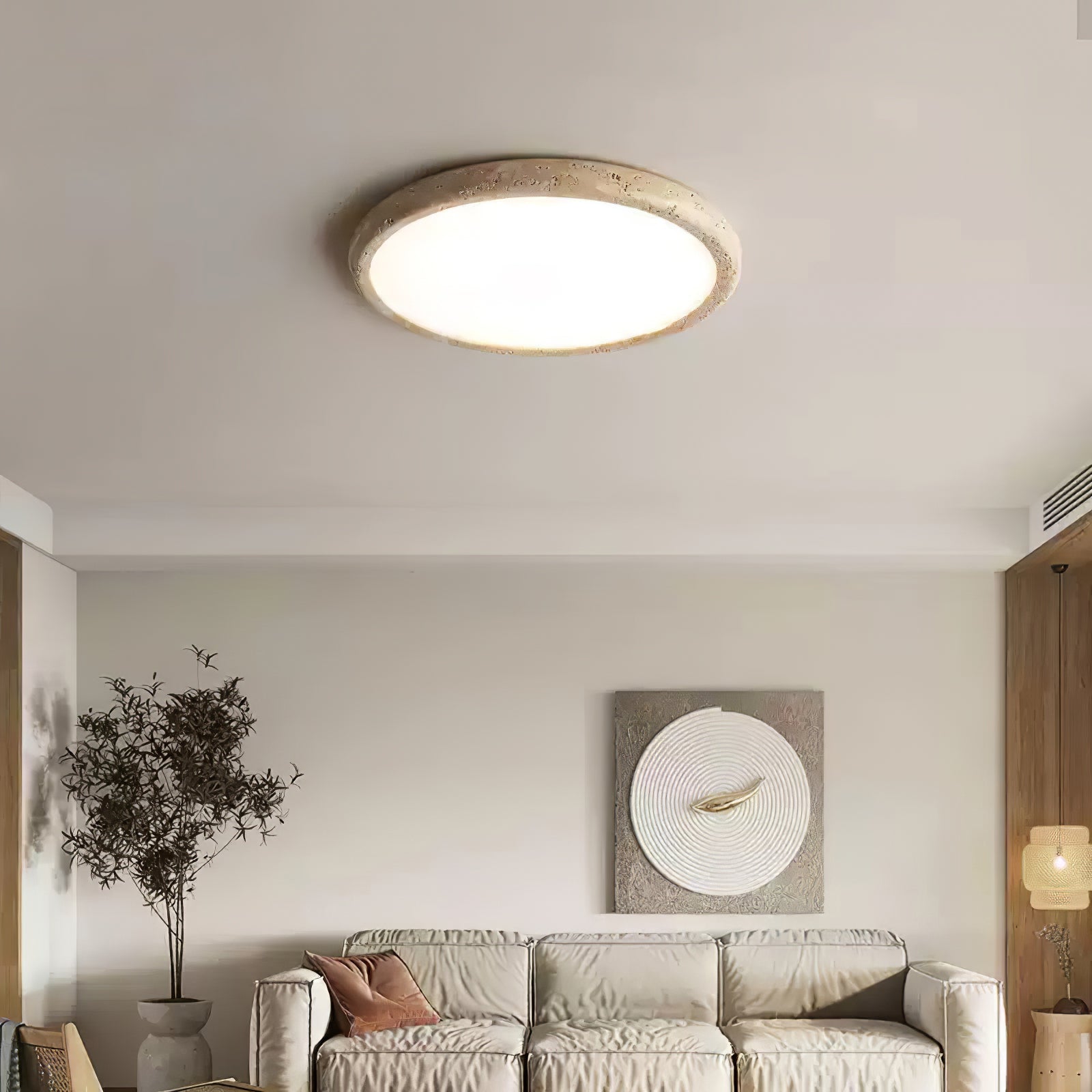 Aurrina Ring Frame Travertine Ceiling Light - Neutralighting